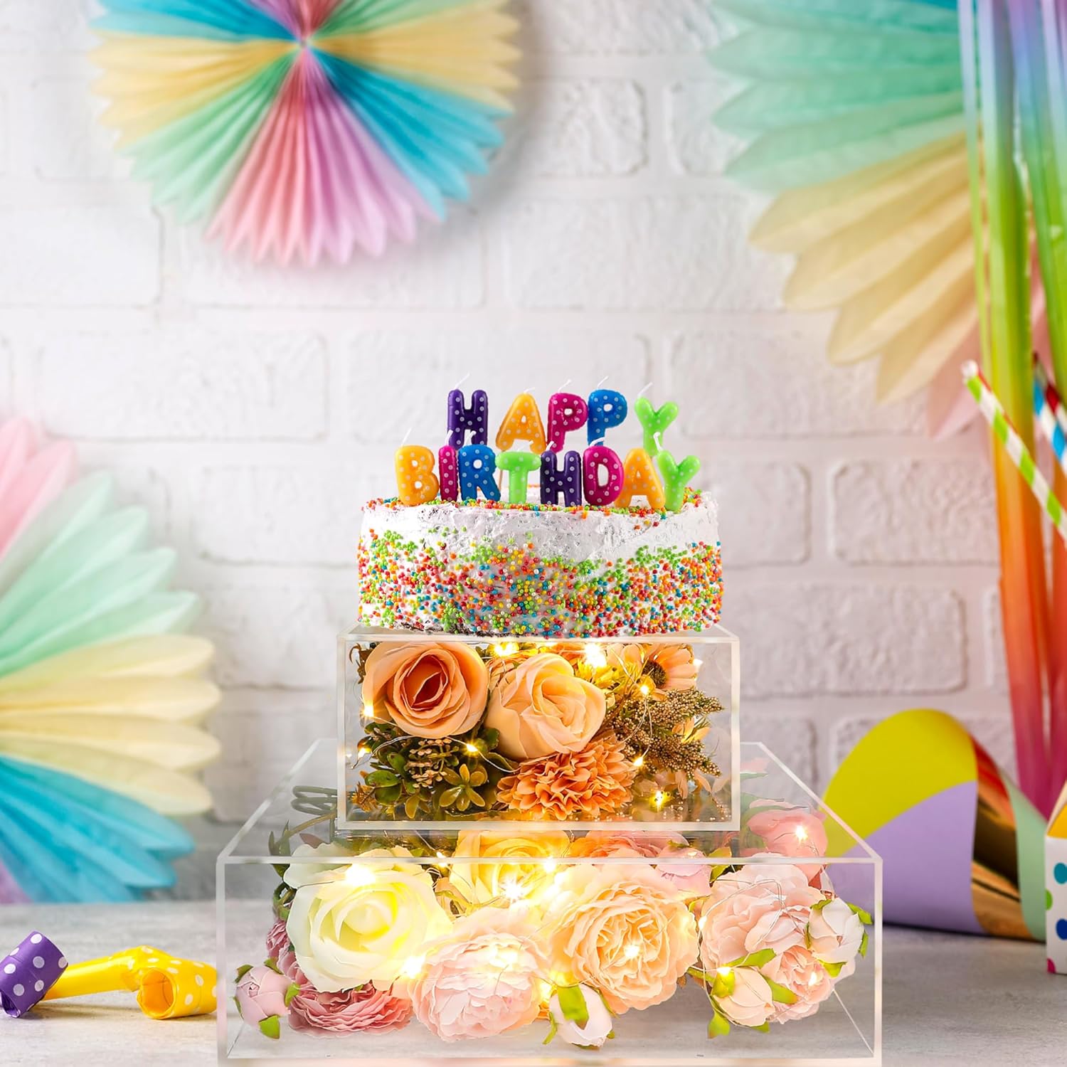 Soporte de acrílico transparente para tartas, 2 piezas, soporte cuadrado para tartas con tapa, soporte acrílico para tartas, elevador transparente