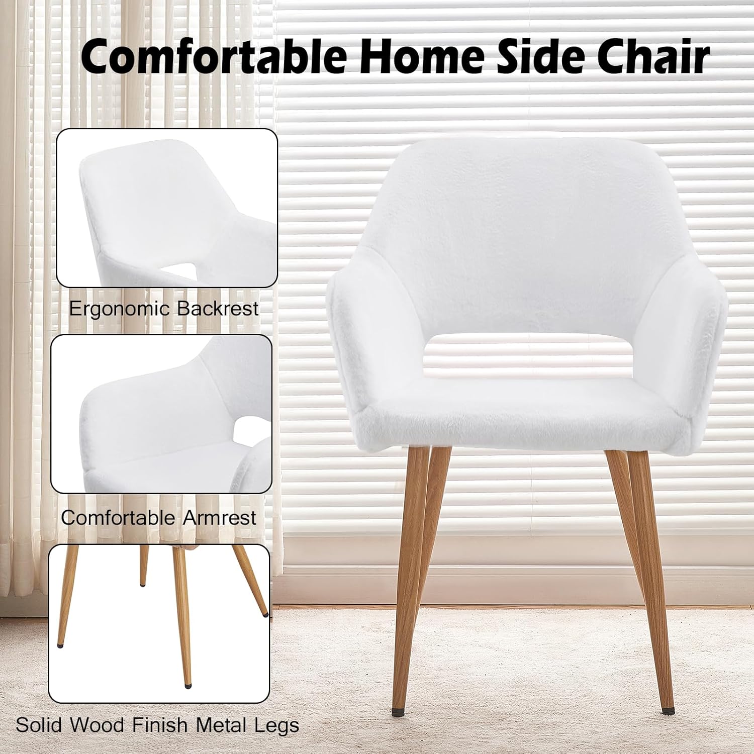 Sillas de comedor de piel sintética blanca, sillas laterales de mediados de siglo, silla de comedor para cocina, comedor, pata de acero de pintura