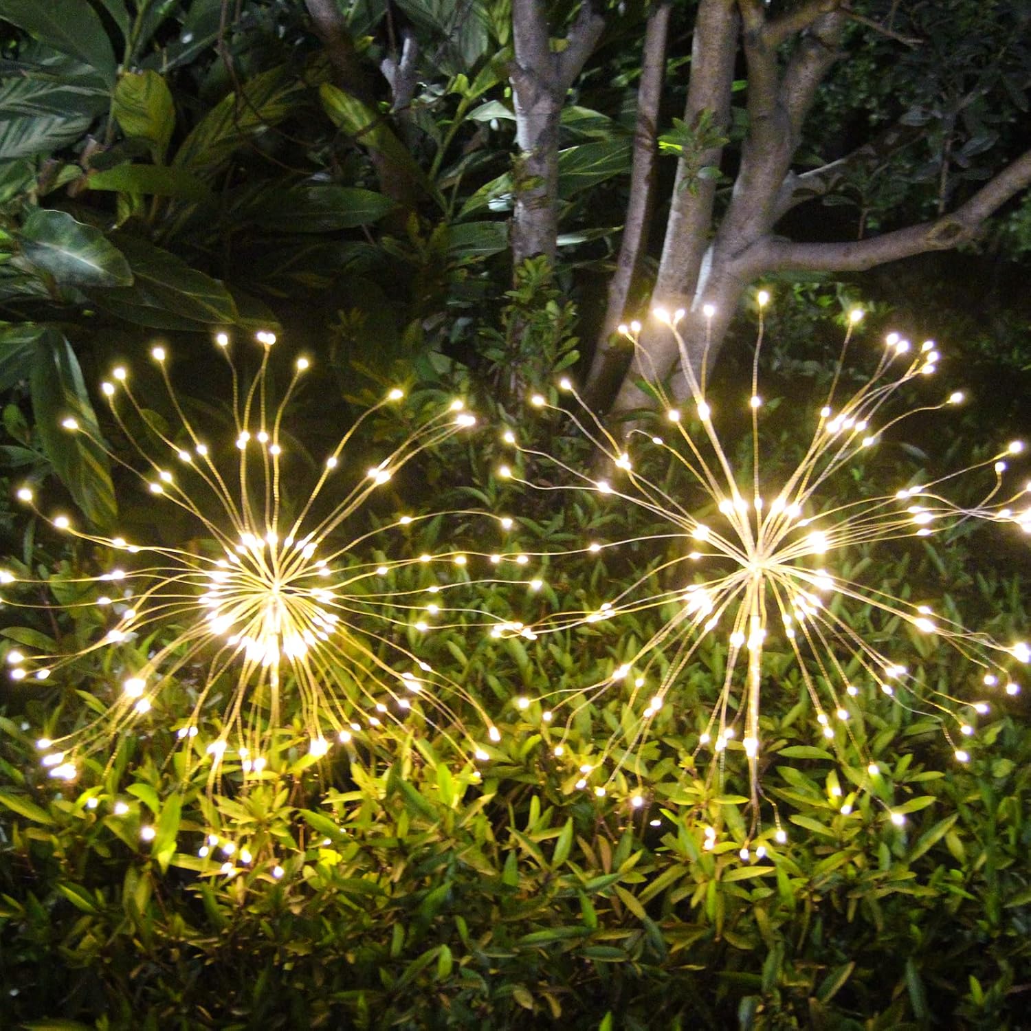 Luces solares de fuegos artificiales para jardín, impermeables, paquete de 2 unidades, energía solar, estaca de arte, iluminación parpadeante para