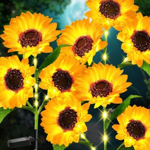 Luces solares de flores impermeables para exteriores, 3 paquetes mejorados de luces solares de jardín con 9 luces LED realistas de girasol, luces Luces solares de flores impermeables para exteriores, 3 paquetes mejorados de luces solares de jardín con 9 luces LED realistas de girasol, luces