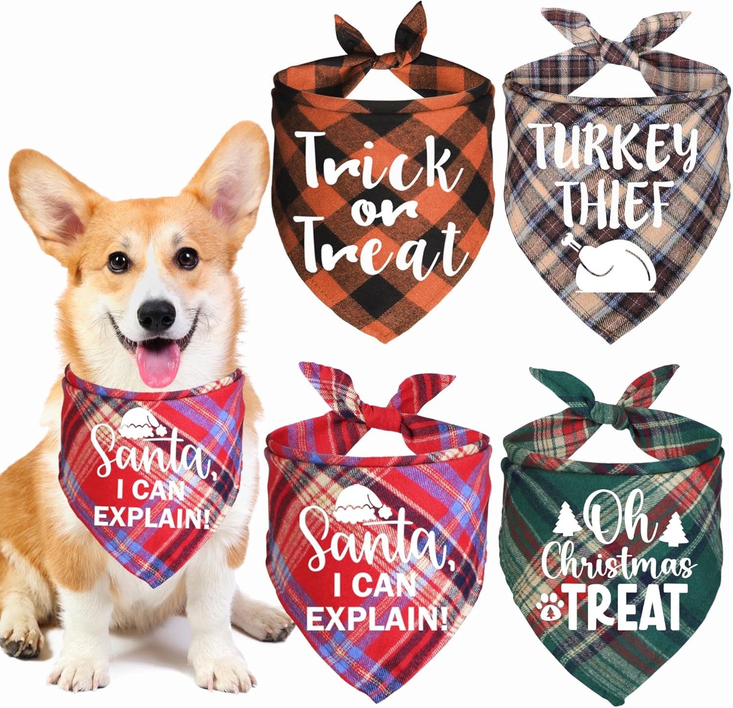 Bandanas para perros de Halloween, Día de Acción de Gracias, Navidad, paquete de 4 bandanas de varios tamaños para perros pequeños, medianos y