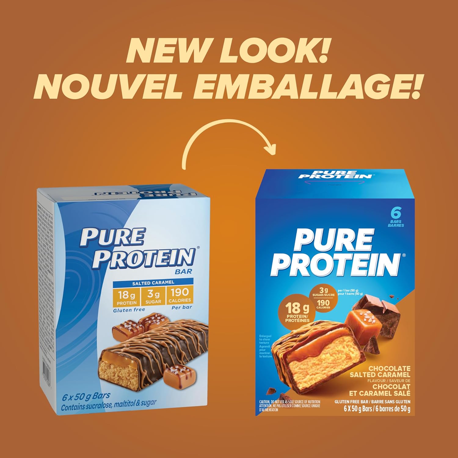 Pure Protein Barras de proteína sin gluten, aperitivos, caramelo salado y chocolate, 1.76 oz1.8 oz, 6 unidades