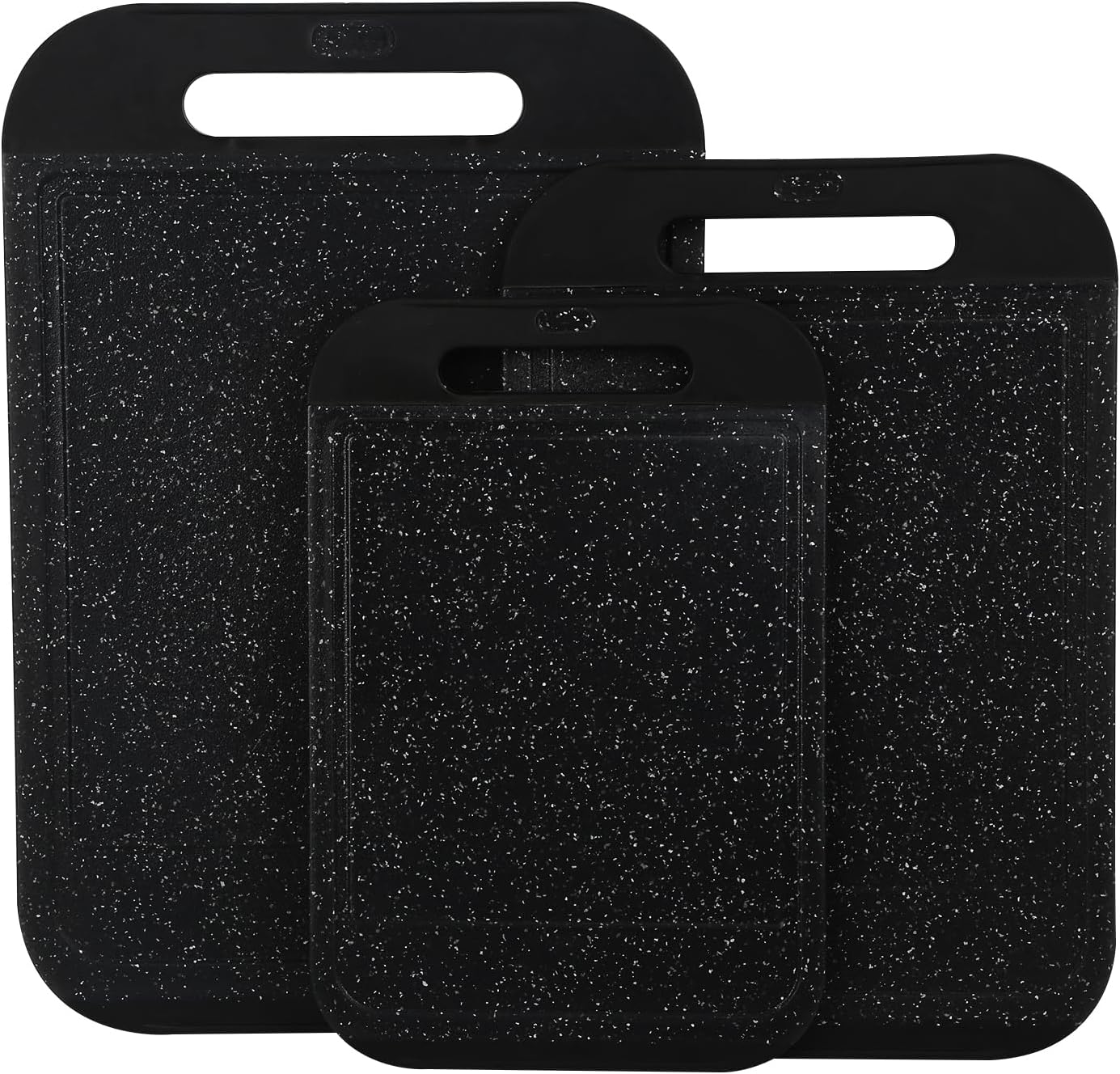 Palaxe Juego de 3 tablas de cortar de plástico para cocina, aptas para lavavajillas, con ranuras antideslizantes para jugos, mango de fácil agarre