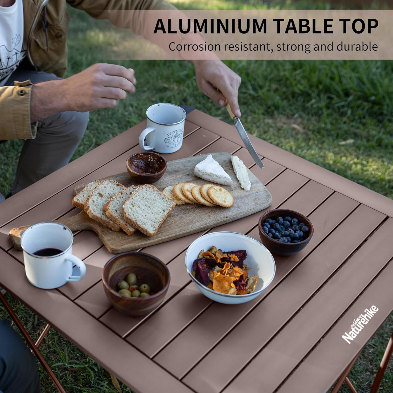 Naturehike Mesa de campamento ultraligera de 20.7 pulgadas, mesa de aluminio portátil con bolsa de transporte, mesa de campamento cuadrada