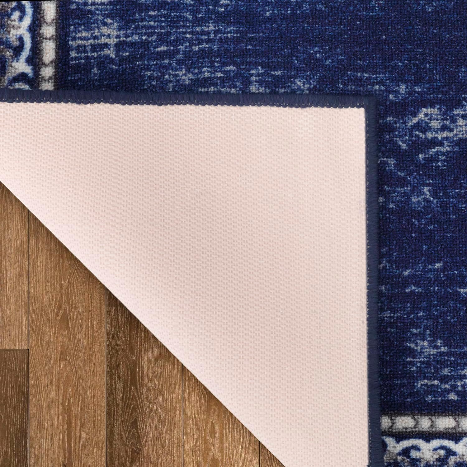 Antep Rugs Alfombras Bordered Modern – Alfombra antideslizante de 2 x 10 pies (antideslizante) con parte trasera de goma para interiores (azul
