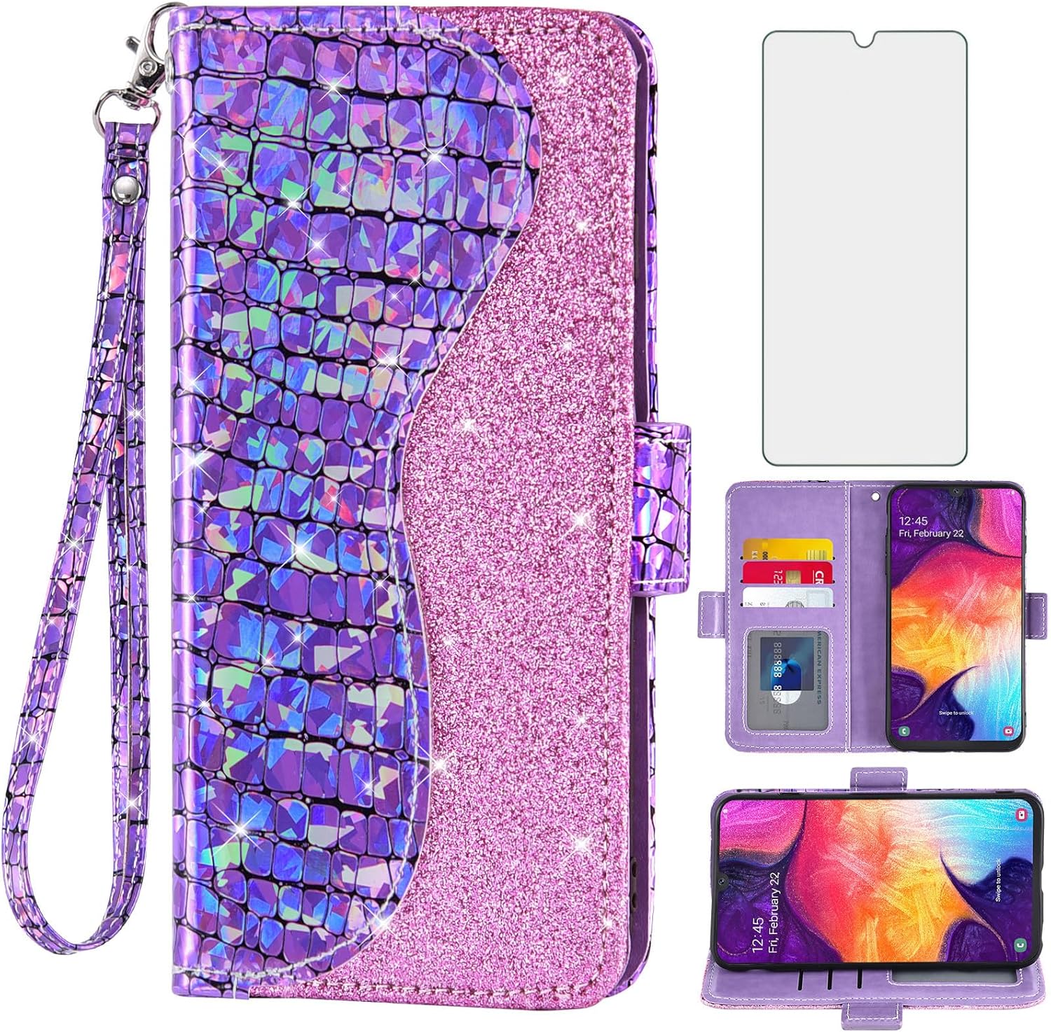 Asuwish Funda de teléfono para Samsung Galaxy A50 A50S A30S Funda tipo cartera con protector de pantalla y tarjetero abatible Glaxay A 50 50S 30S