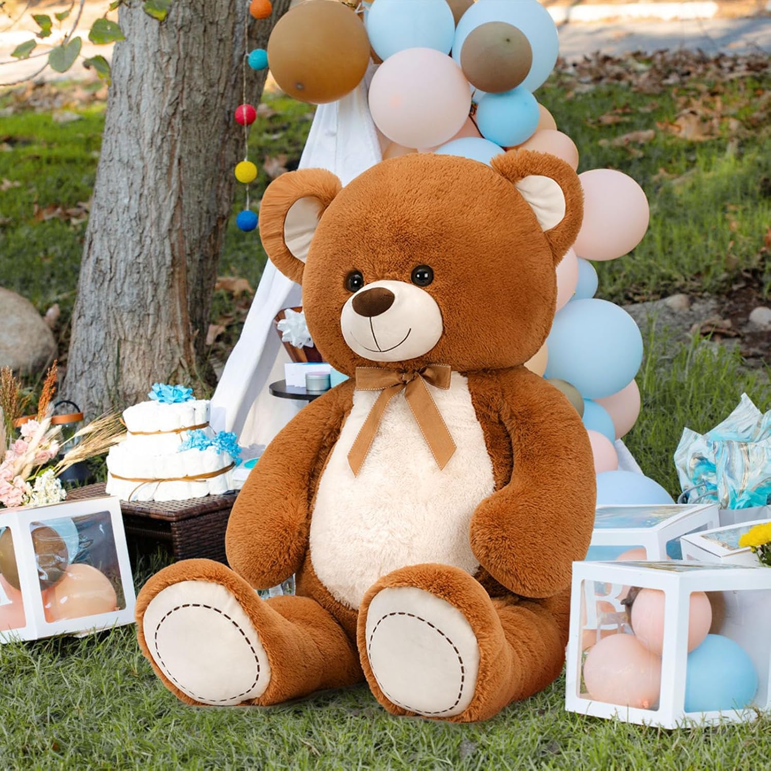 MorisMos Oso de peluche gigante de 4 pies, 51.8 pulgadas, oso de peluche grande para baby shower, oso de peluche marrón grande para niñas y niños,