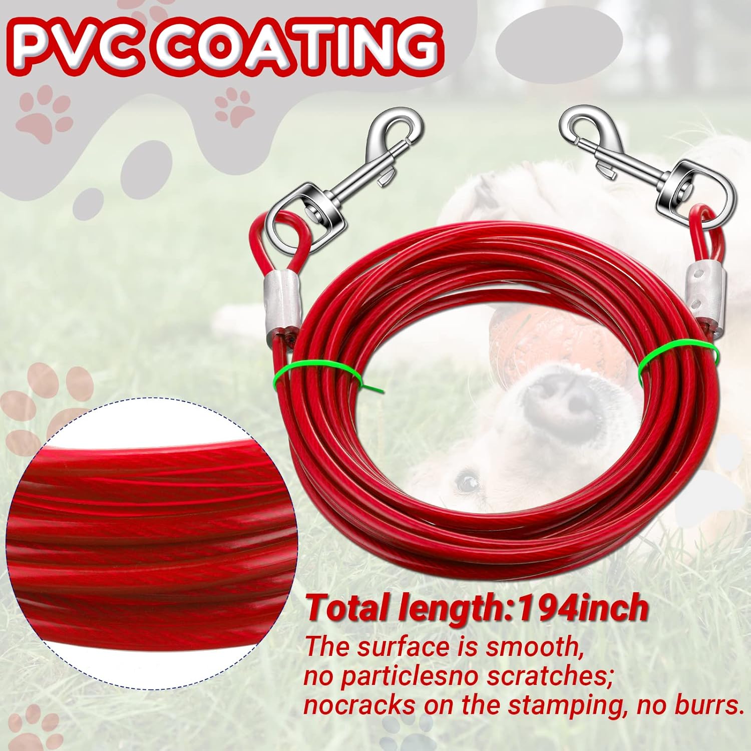 Amylove 2 cables y estaca de amarre para perro, cadena exterior de 16 pies para perros medianos a grandes de hasta 125 libras, estaca espiral