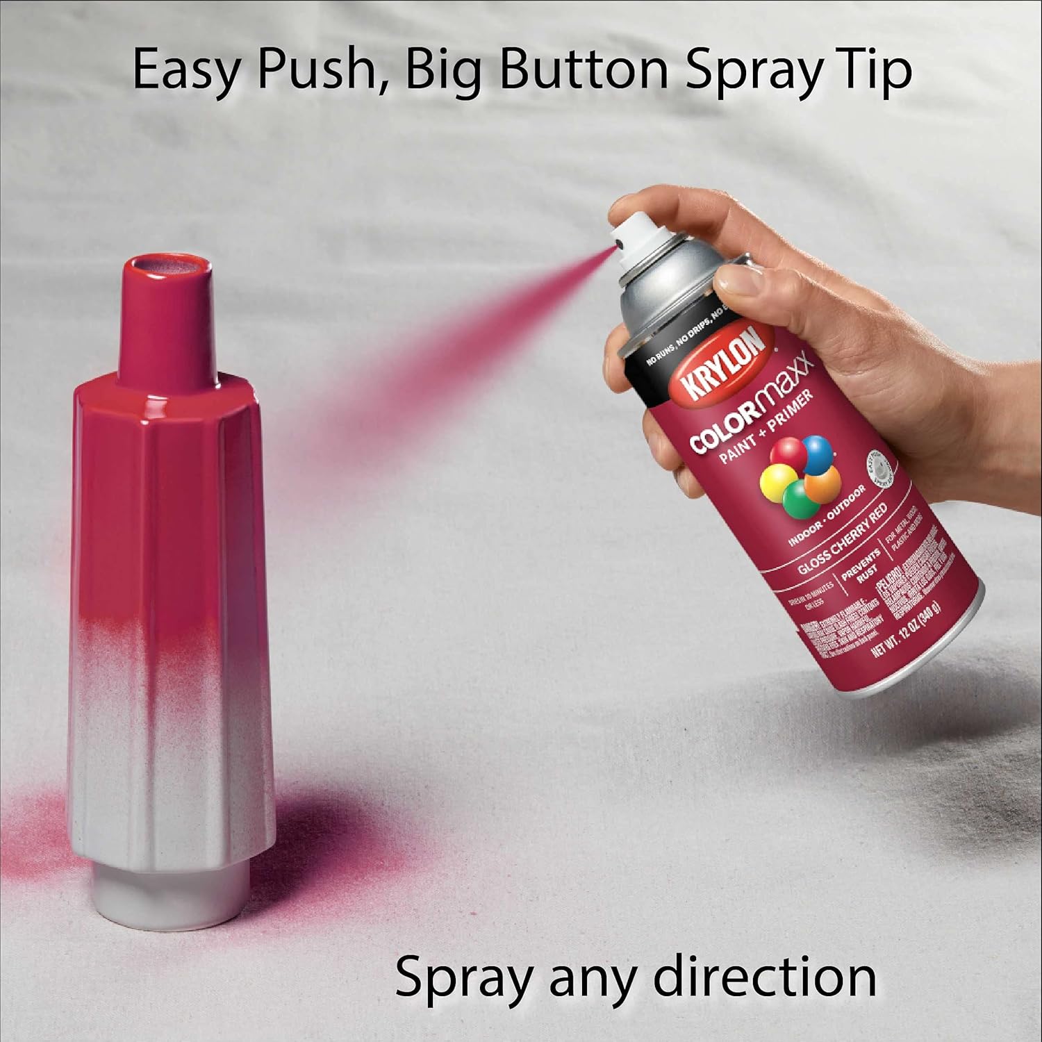 Krylon K05511007 COLORmaxx – Pintura y base en aerosol para uso en interiores y exteriores, color rojo cereza brillante, 12 onzas (paquete de 1)