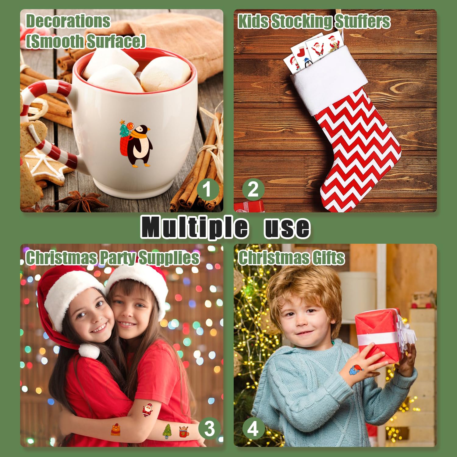 Partywind 112 hojas (1200 estilos) tatuajes temporales para niños para regalos de Navidad, suministros de fiesta de Navidad, regalos de vacaciones,