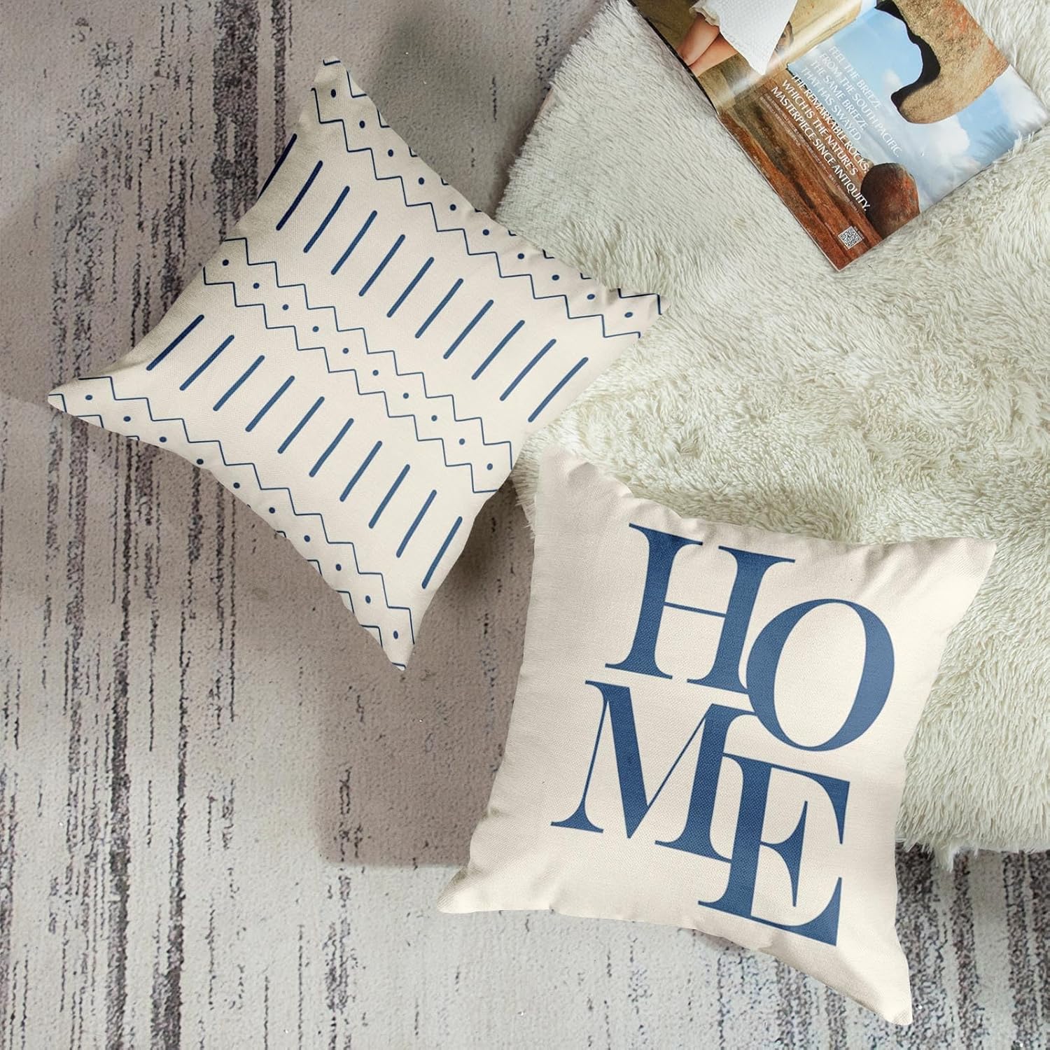 Juego de 4 fundas de almohada decorativas para decoración del hogar, color azul marino, retro, geométrico, a rayas, marroquíes, tribales, bohemias,