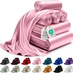 DECOLURE Juego de sábanas de satén tamaño Queen, 6 piezas, sábanas de satén de seda genuinas y lujosas, tamaño Queen con bolsillo profundo, DECOLURE Juego de sábanas de satén tamaño Queen, 6 piezas, sábanas de satén de seda genuinas y lujosas, tamaño Queen con bolsillo profundo,