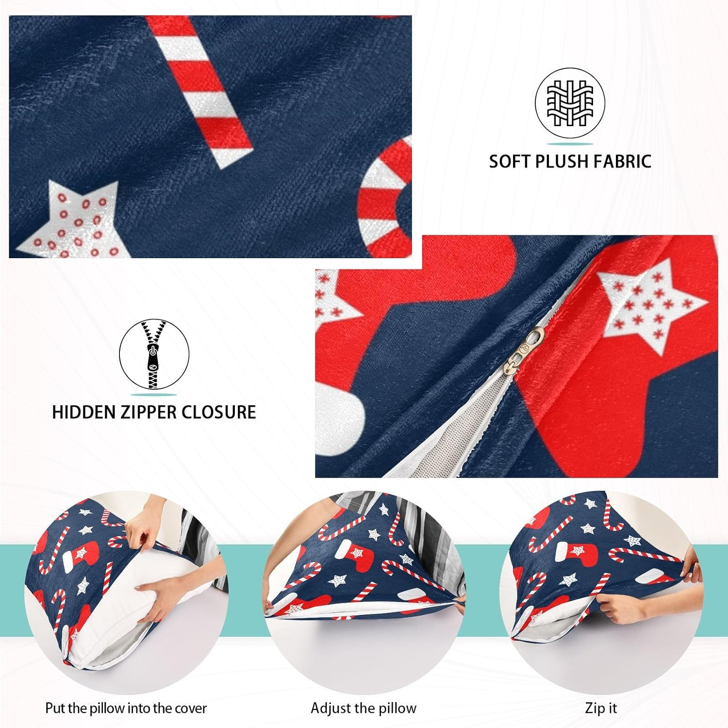 Emelivor Fundas de almohada navideñas de terciopelo, fundas de cojín suaves, fundas de almohada cómodas, almohadas decorativas para sofá,