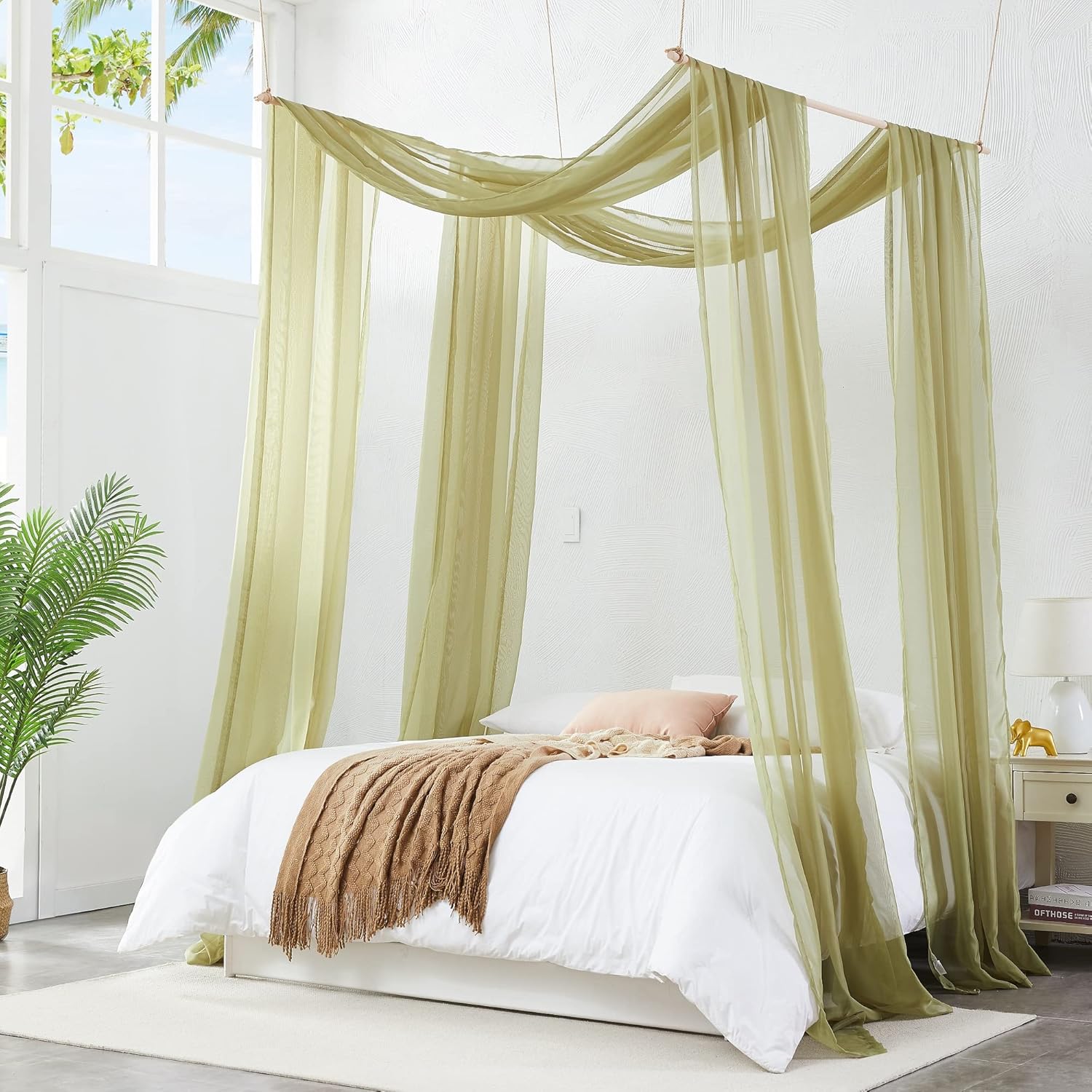 Warm Home Designs Cortinas con dosel de cama color verde salvia de 55 x 288 pulgadas. Nuestras cortinas de cama con dosel King funcionan muy bien