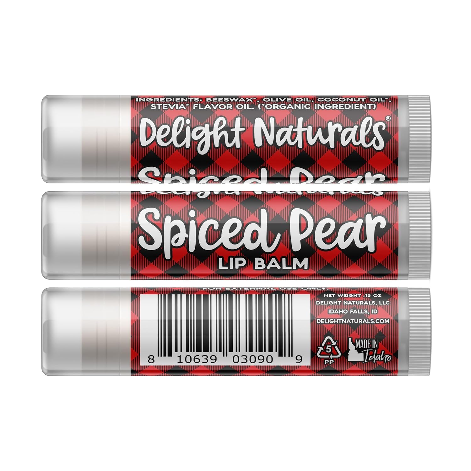 Delight Naturals Bálsamo labial de pera especiada – Juego de tres