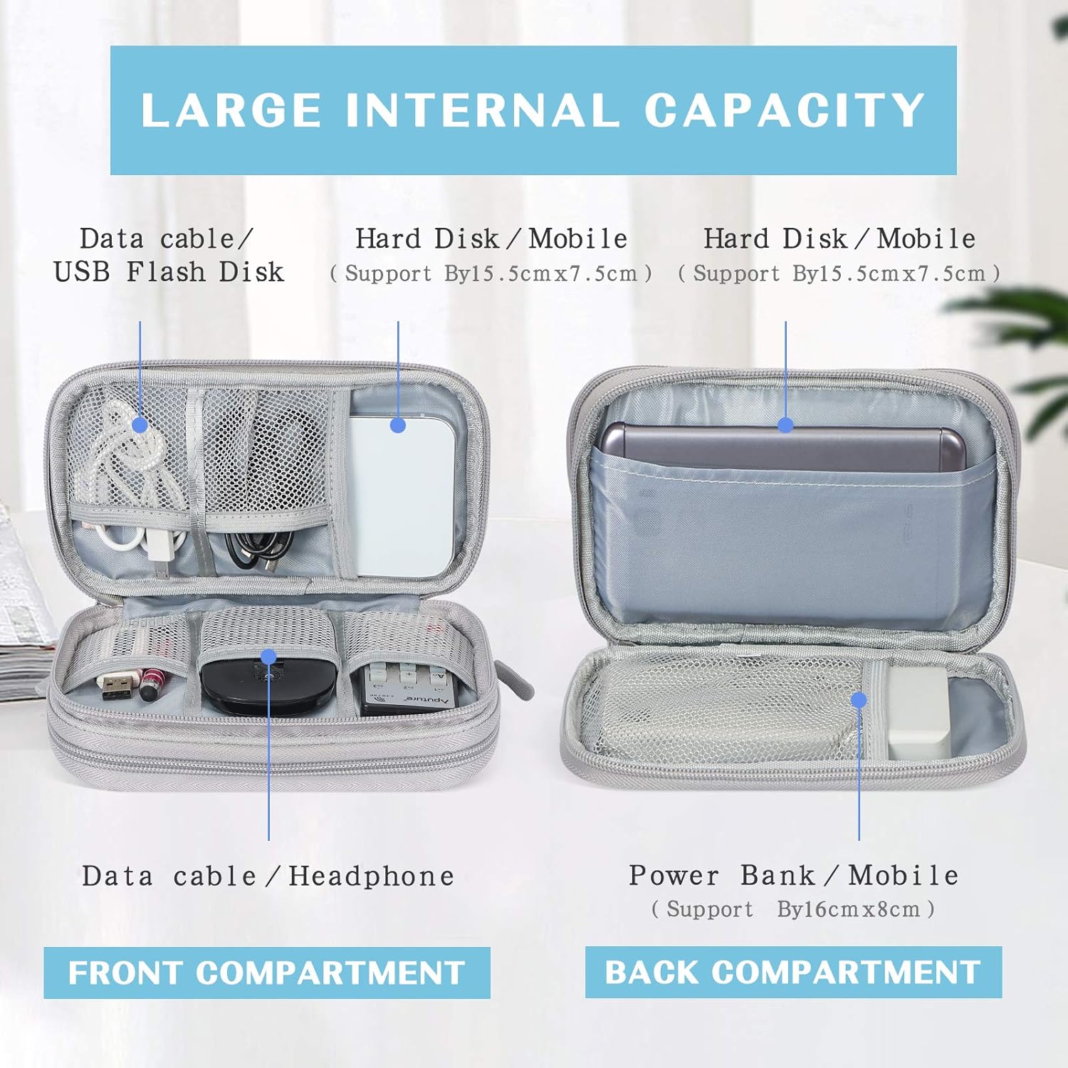 FYY Organizador electrónico, 2 piezas Bolsa organizadora de cables de viaje, accesorios electrónicos, funda de transporte portátil, impermeable,