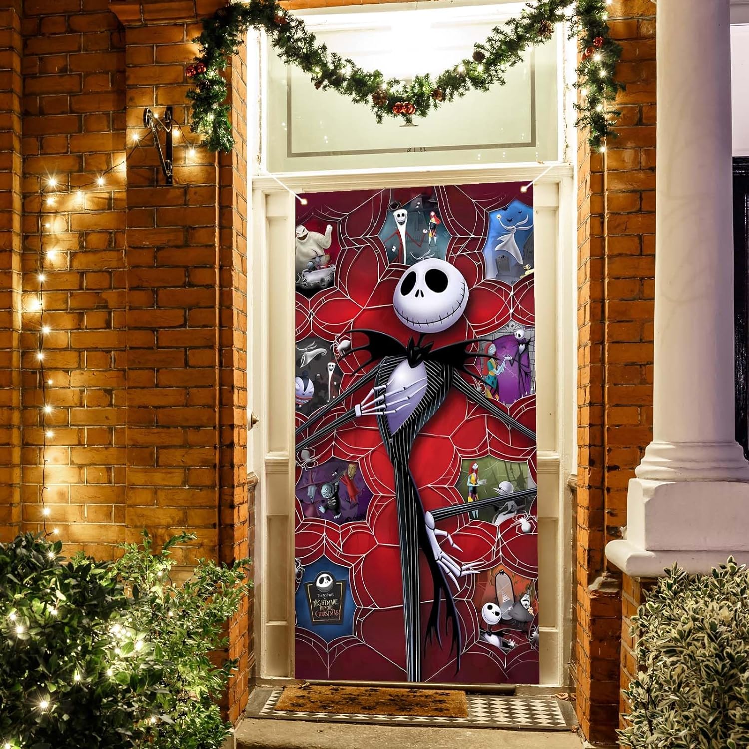 Jack Skellington Sally Zero – Cubierta de puerta de Jack Skellington Sally Zero – Fondo de fotos para Halloween, Navidad, Navidad, decoración y