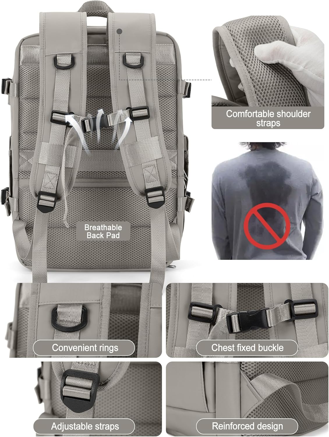 VGCUB Mochila de transporte, mochila de viaje grande para mujeres y hombres, aprobada por aerolíneas, mochila de gimnasio, mochila impermeable para