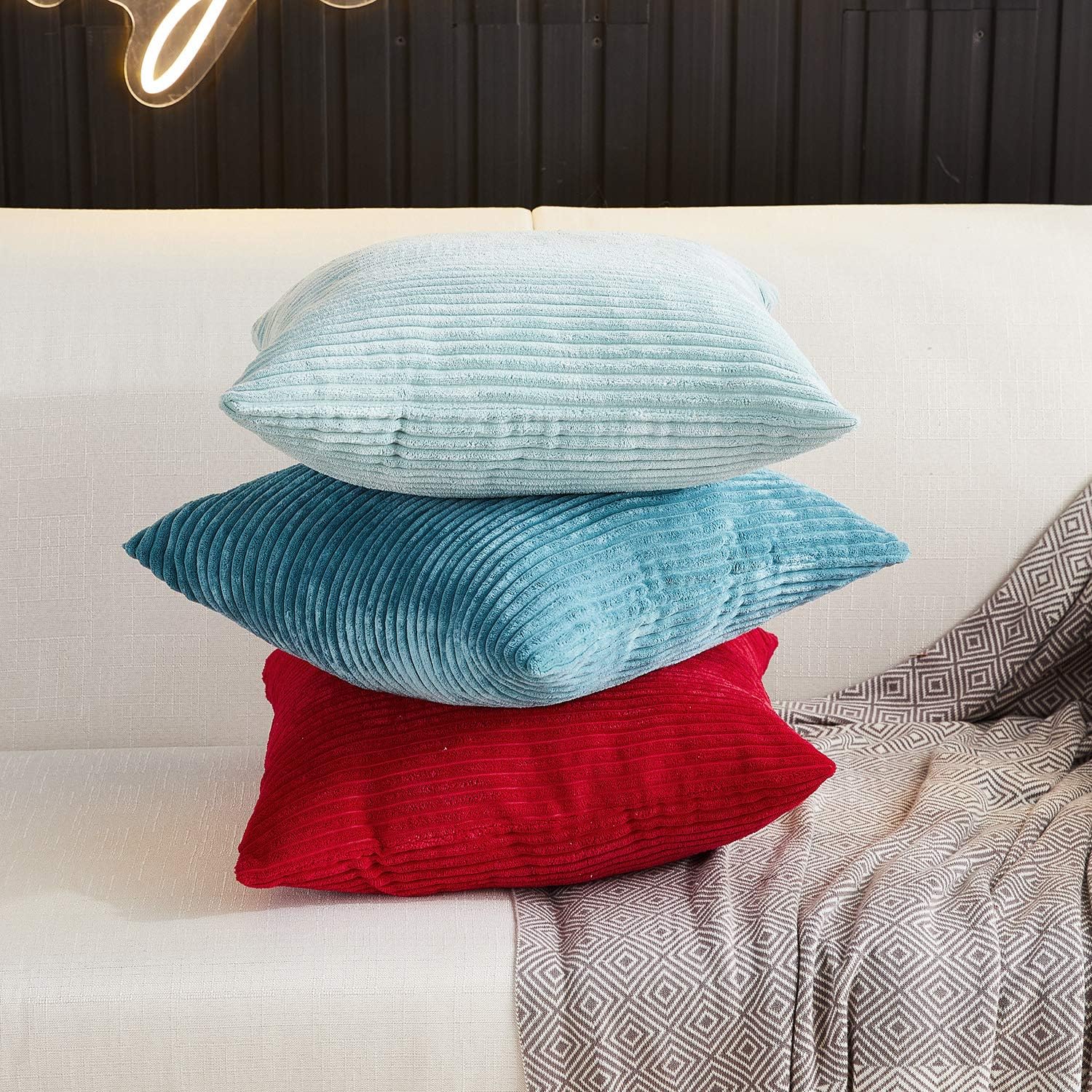 MERNETTE- Funda de cojín de pana, suave, decorativa, cuadrada, para decoración del hogar, para sofá, cama, silla