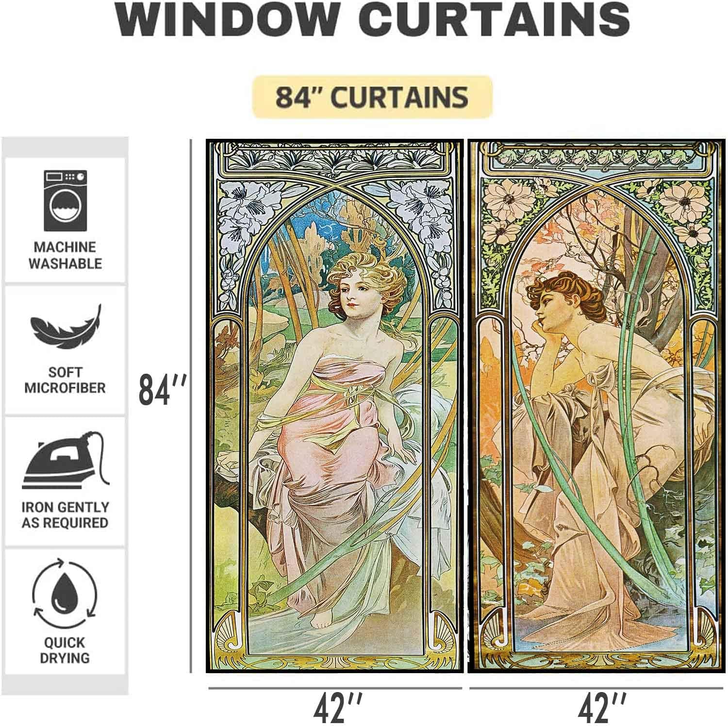 MIZSYE Cortinas opacas Art Nouveau para mujer, serie de temporada de primavera y otoño, estilo pintura al óleo, estilo de mediados de siglo,
