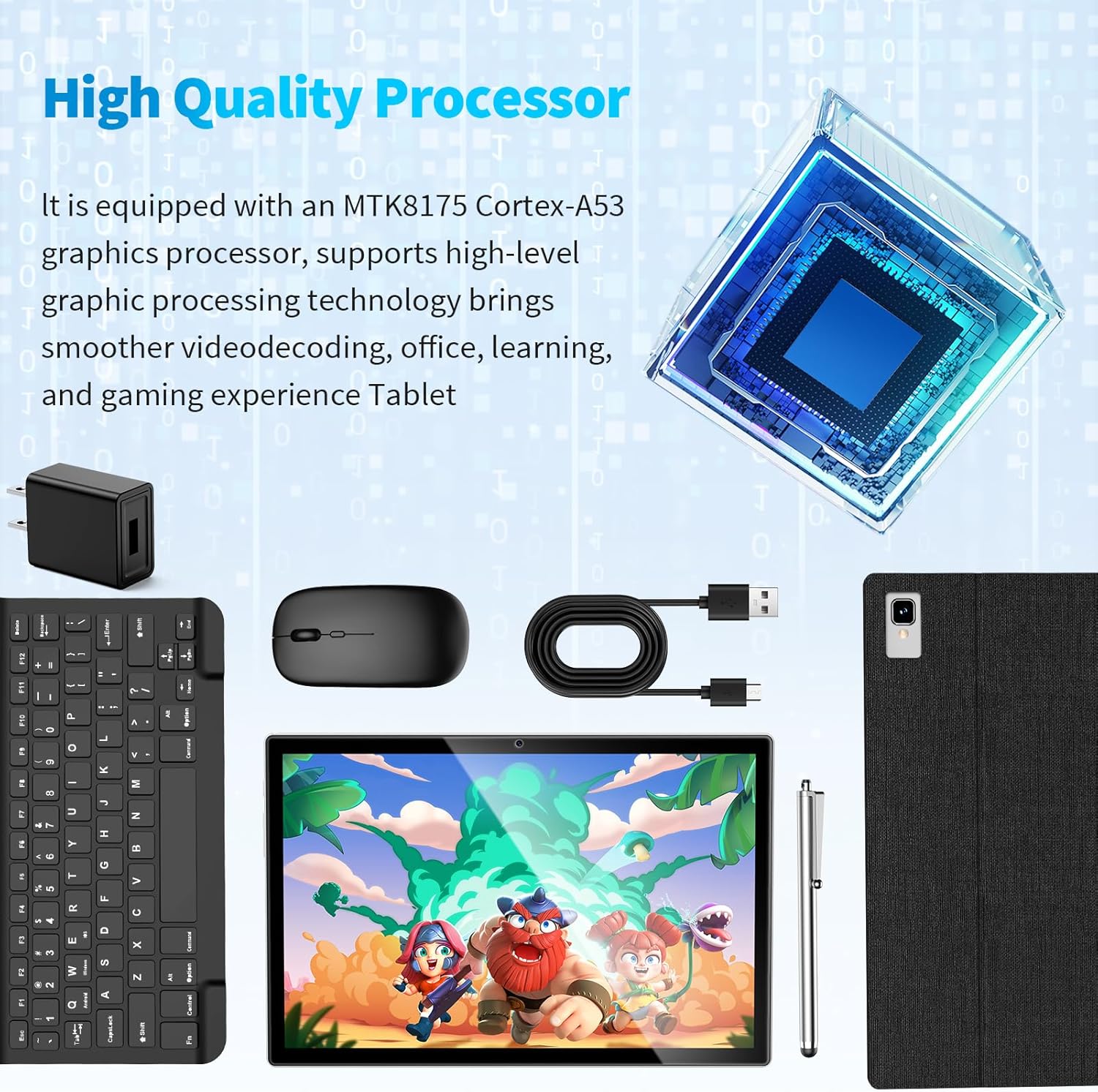 Android Tablet 2 in 1 Tablet, 10 inch Android 12 Tablet 6GB+64GB with Keyboard, Tablets with Case Mouse Stylus,512GB Expandable Dual Camera, WiFi,
