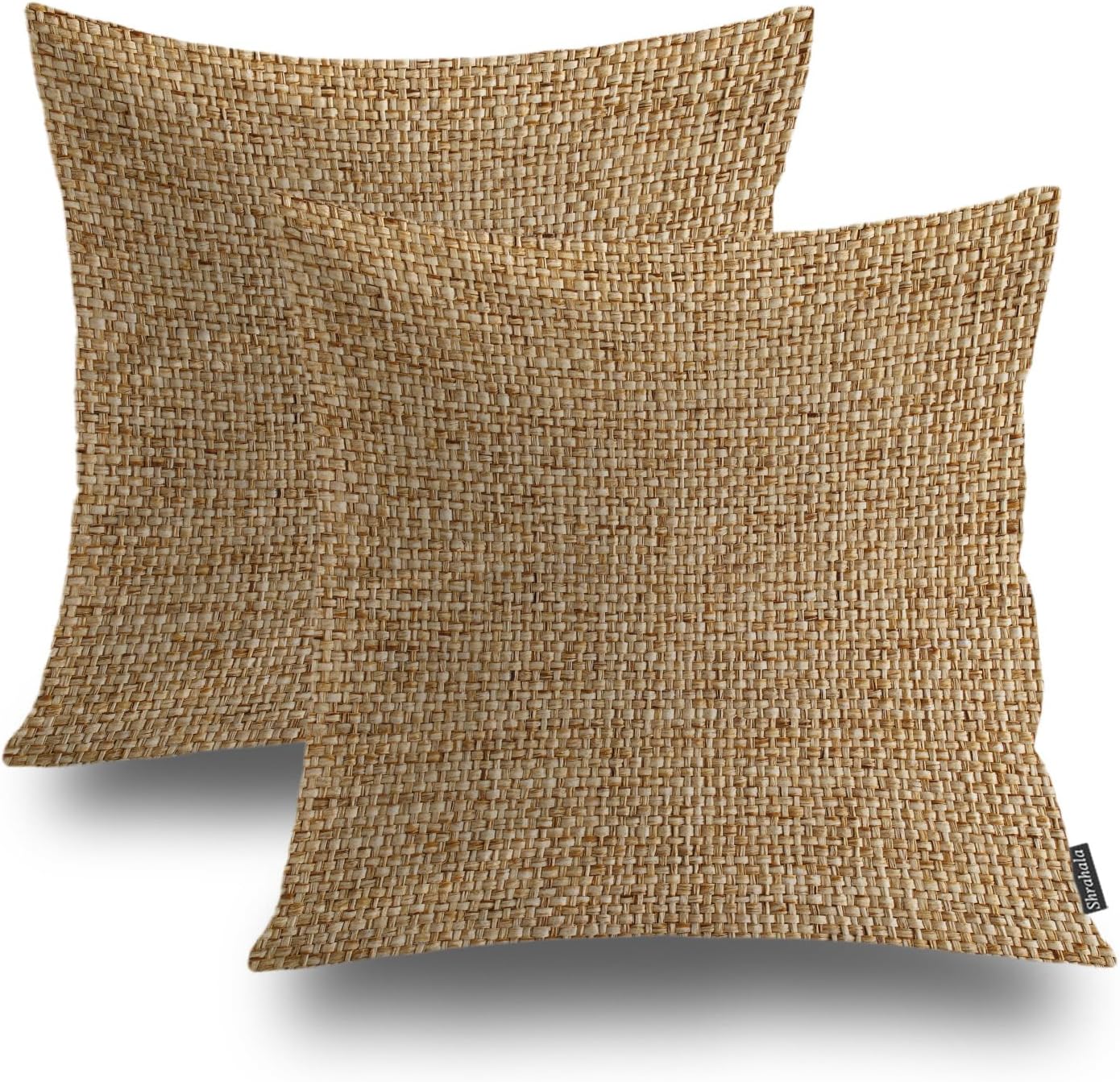 Shrahala Funda de almohada decorativa con textura de lino amarillo de imitación, diseño de yute, funda de almohada cuadrada con textura tejida en