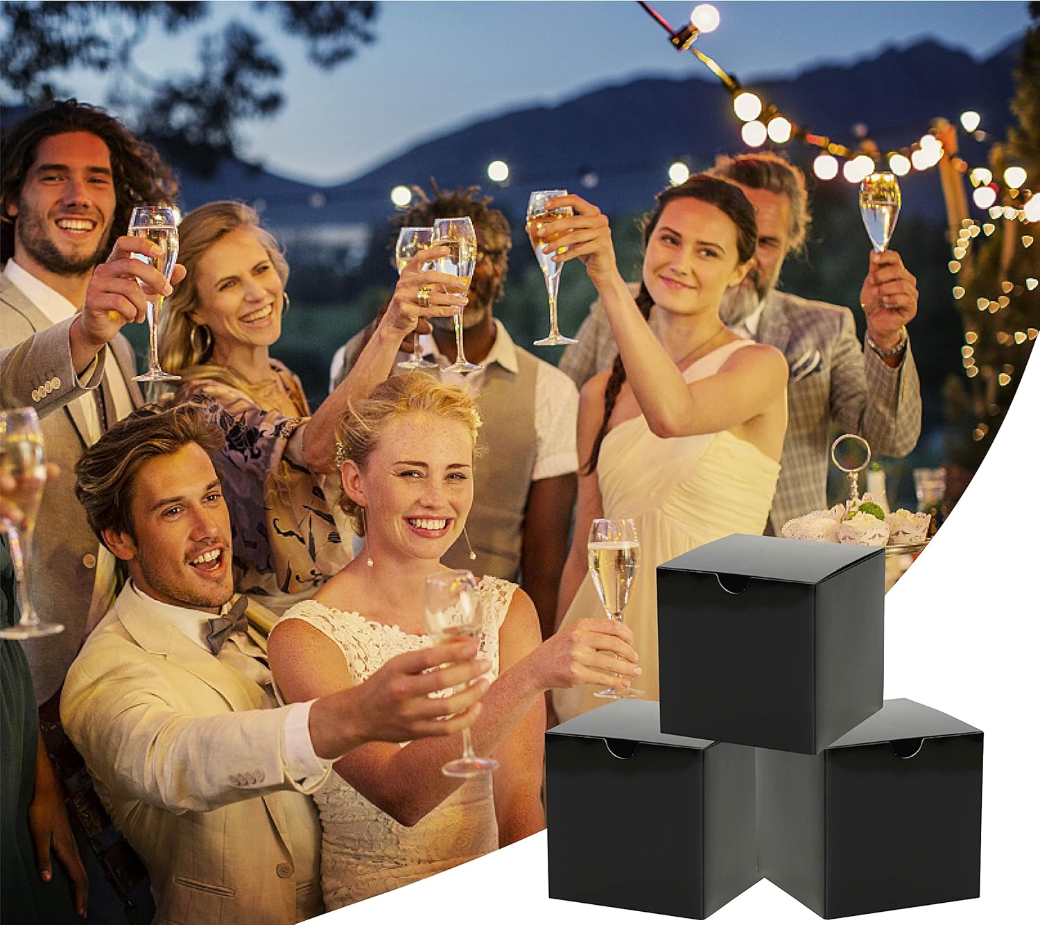 Paquete de 30 cajas de regalo negras de 4 x 4 x 4 pulgadas, cajas negras brillantes, cajas de regalo pequeñas para fiesta de cumpleaños, propuesta