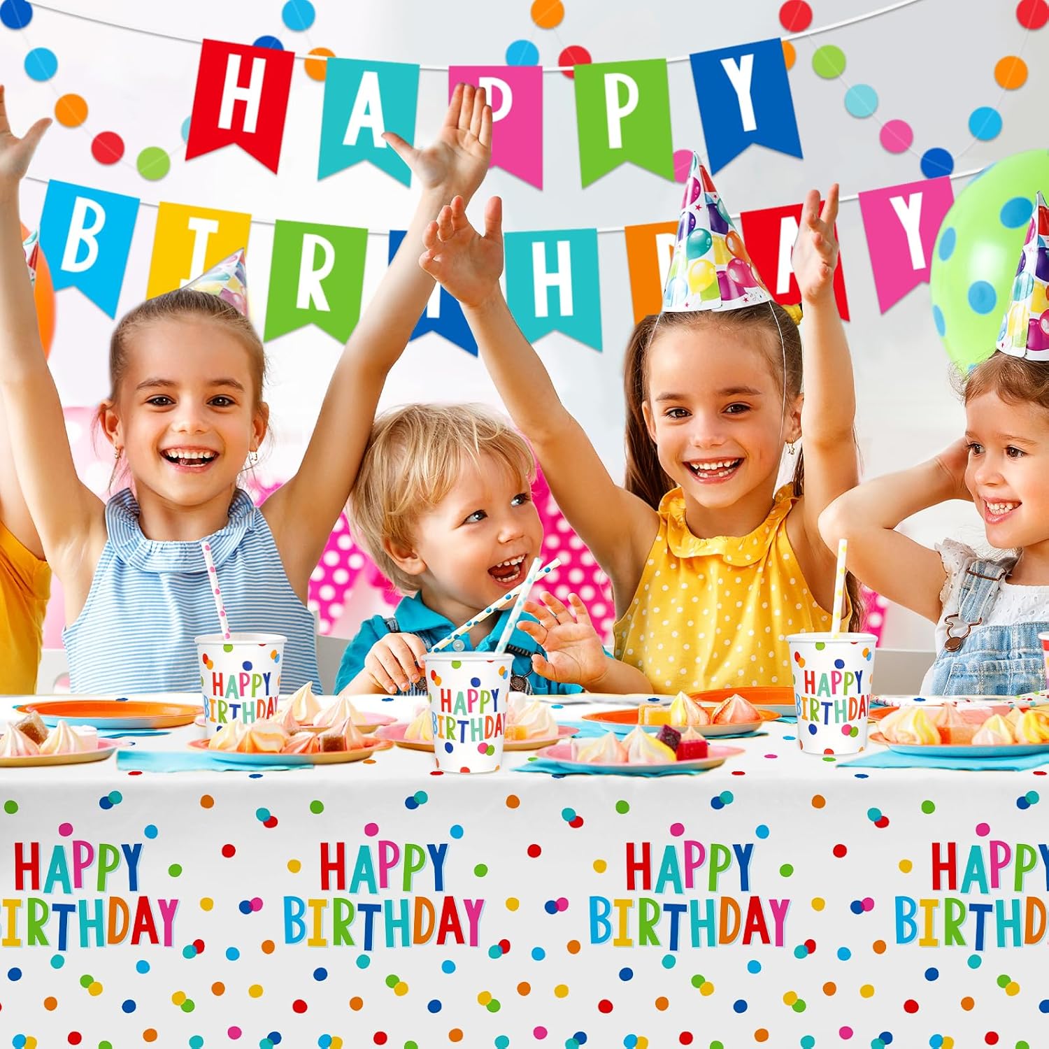 Decoraciones de feliz cumpleaños juego de suministros de fiesta de feliz cumpleaños con diseño de puntos de cumpleaños, incluye platos de cumpleaños