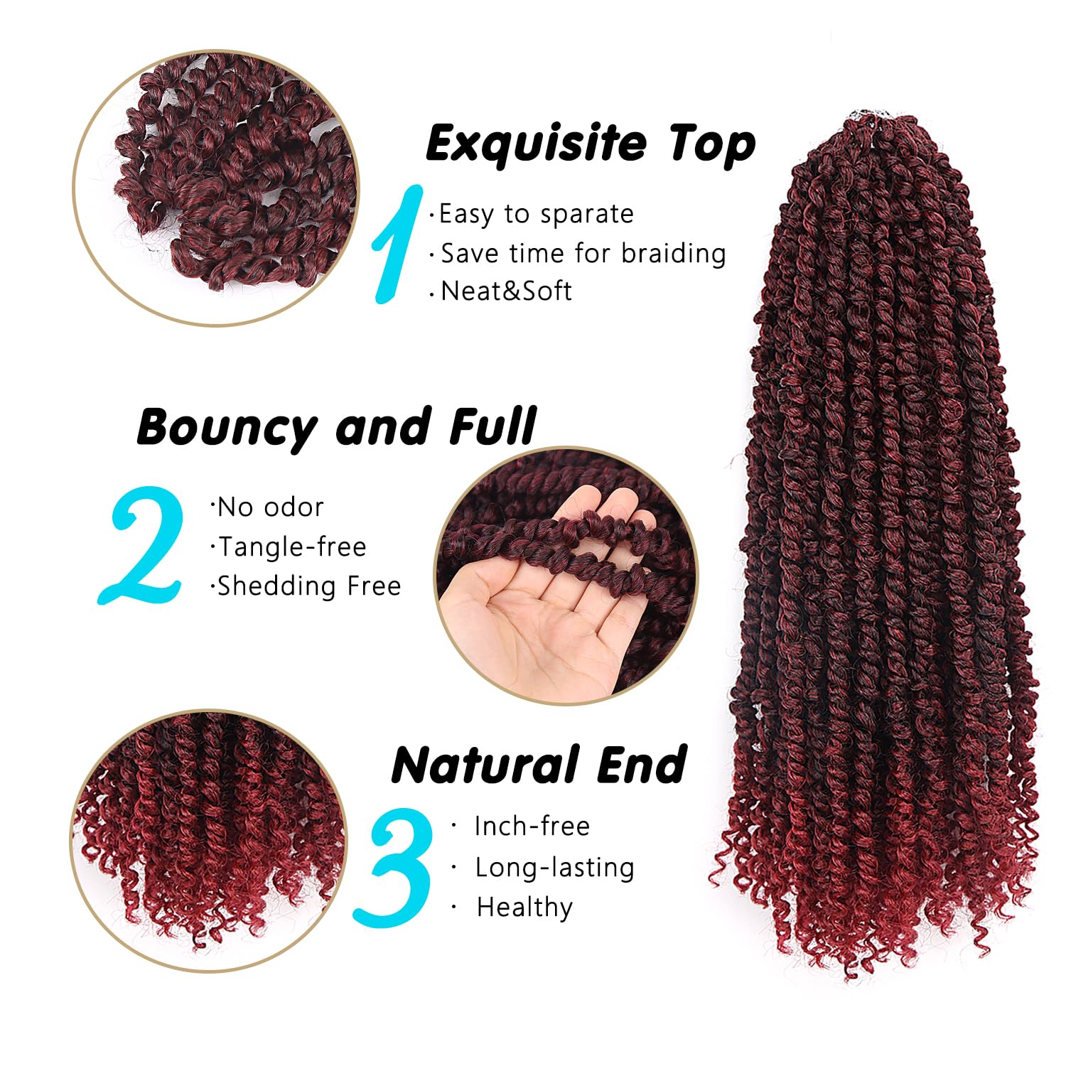 Pelo de Passion Twist  Cabello de ganchillo de 18 pulgadas para mujer, 8 paquetes de cabello rizado pretrenzado de ganchillo Passion Twists
