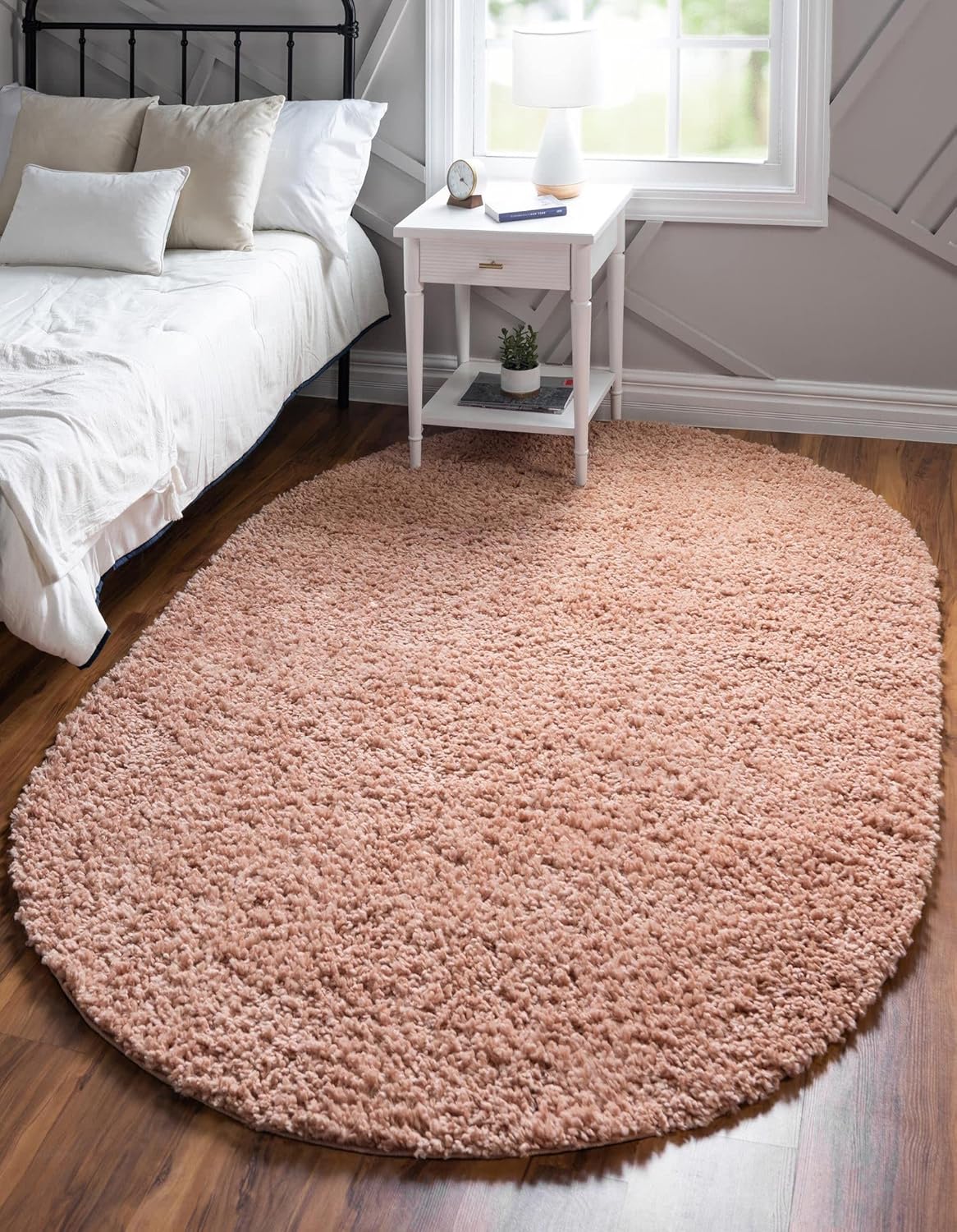 Rugs.com Zermatt Shag Collection – Alfombra ovalada de 5 x 8 pies, color rosa polvoriento, perfecta para salas de estar, comedores grandes, planos