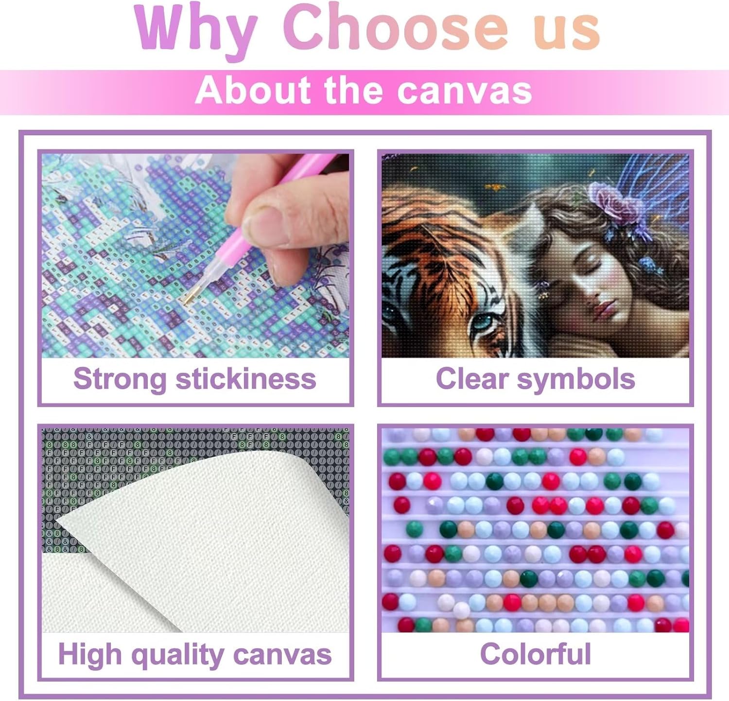 CoHraeu Kits de pintura de diamantes de ángel y tigre 5D para adultos, animales y bellezas, kits de arte de diamantes para adultos, kits de arte de