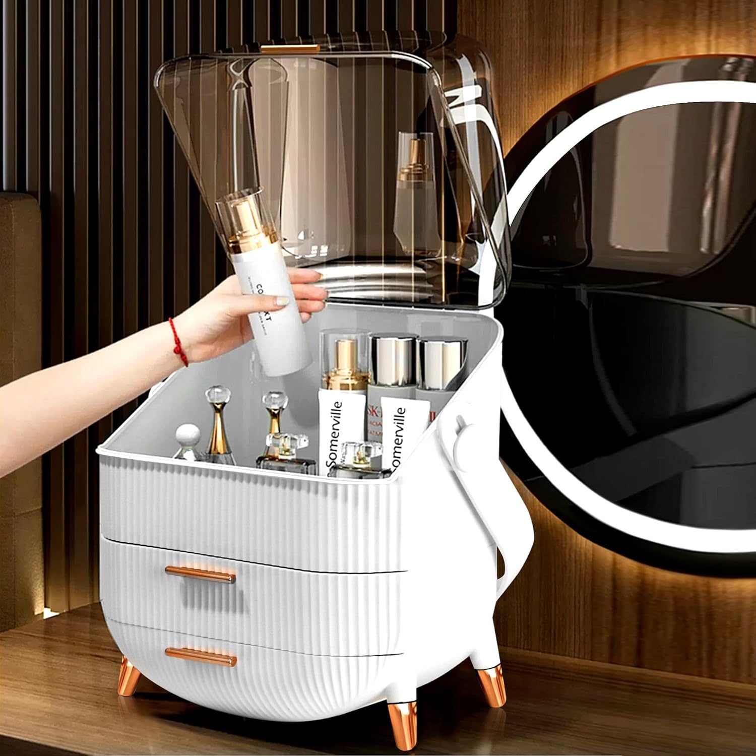 NLZFK Organizador de maquillaje para tocador, fabuloso organizador de cuidado de la piel, apto para baño, sala de estar, encimera de dormitorio,
