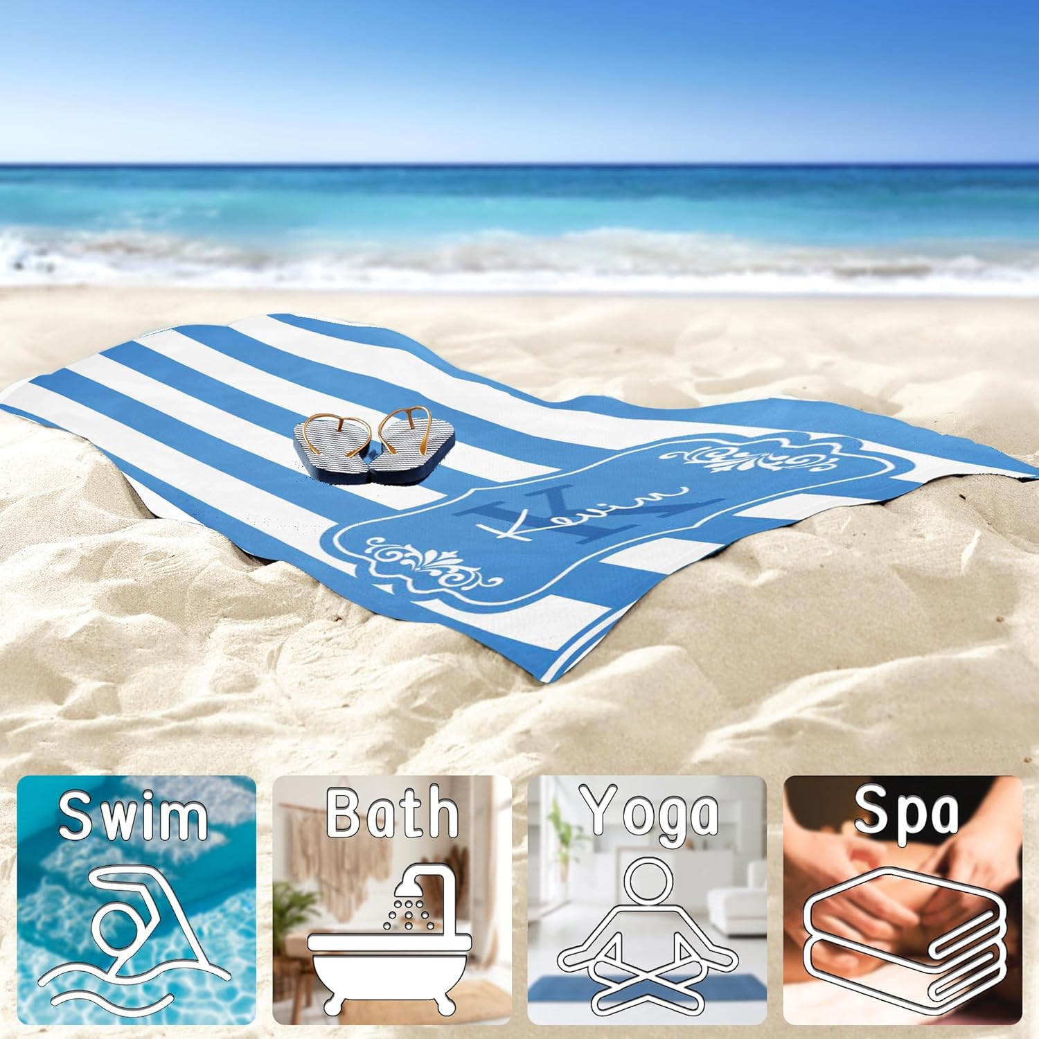 D-Story Toalla de playa duradera y personalizada  Toallas de playa personalizadas para adultos  Toalla de playa de secado rápido sin arena (31 x 71