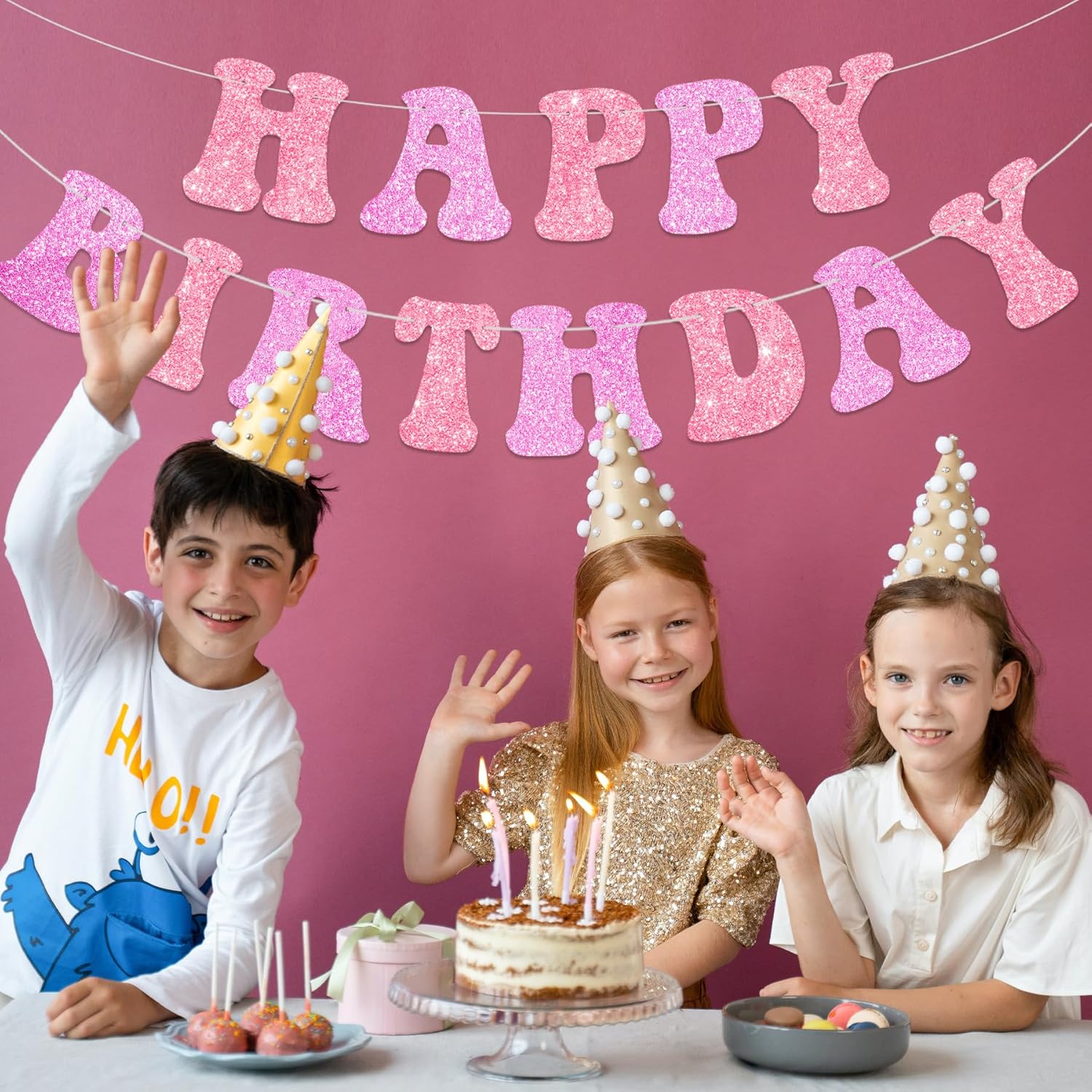 NANAGALI Cartel de feliz cumpleaños rosa morado preencordado