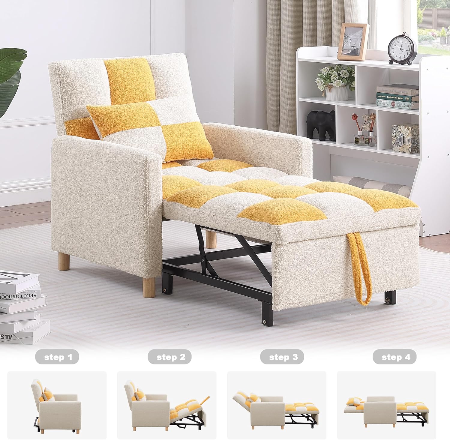 Silla de cama convertible multifuncional, tela de peluche, ajustable, sofá cama extraíble individual con lumbar, para estudio, dormitorio,