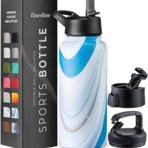 FineDine – Botella de agua de acero inoxidable con tapa de pajilla, tapa abatible, tapa de boca ancha (32 oz), botellas de agua aisladas, mantiene FineDine – Botella de agua de acero inoxidable con tapa de pajilla, tapa abatible, tapa de boca ancha (32 oz), botellas de agua aisladas, mantiene