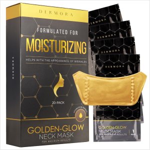 DERMORA Máscara de tratamiento para la piel, máscara de cuello con brillo dorado, paquete de 20 máscaras de gel para el cuello, máscaras DERMORA Máscara de tratamiento para la piel, máscara de cuello con brillo dorado, paquete de 20 máscaras de gel para el cuello, máscaras