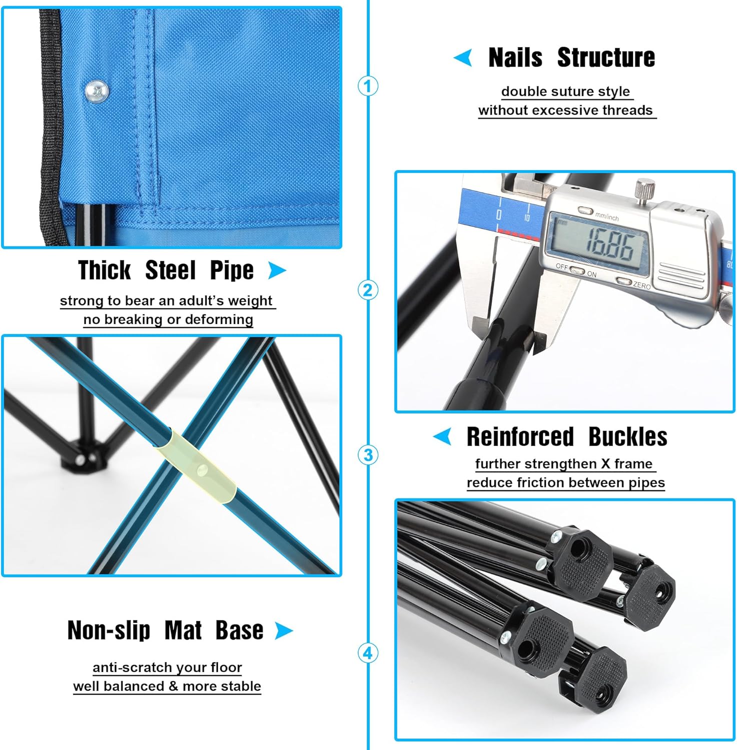 HaSteeL Juego de 2 sillas plegables de campamento, sillas de campamento plegables y bolsas de transporte para adultos, portátil para césped, al aire