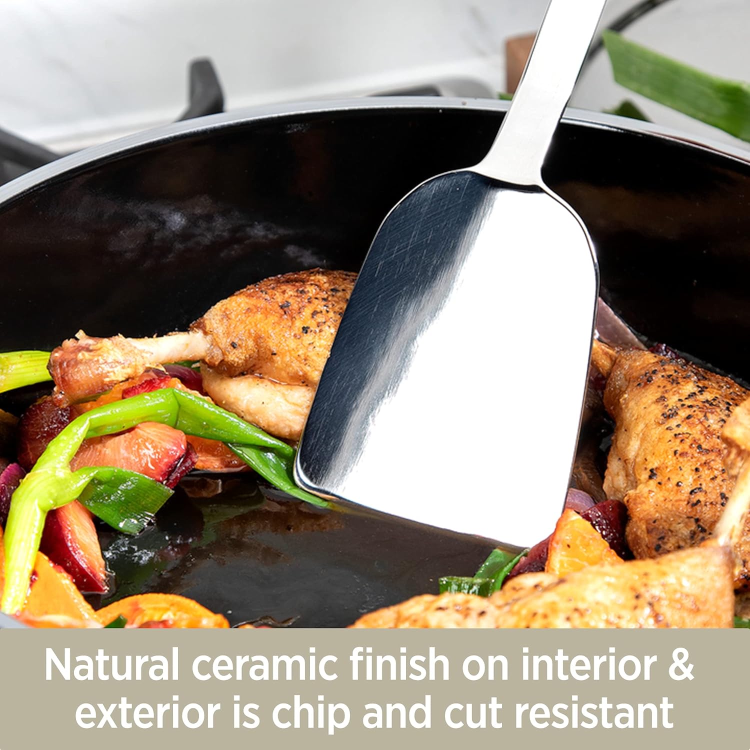 All-Clad FUSIONTEC – Olla para sopa de cerámica natural con núcleo de acero, 4 cuartos de galón, ónix