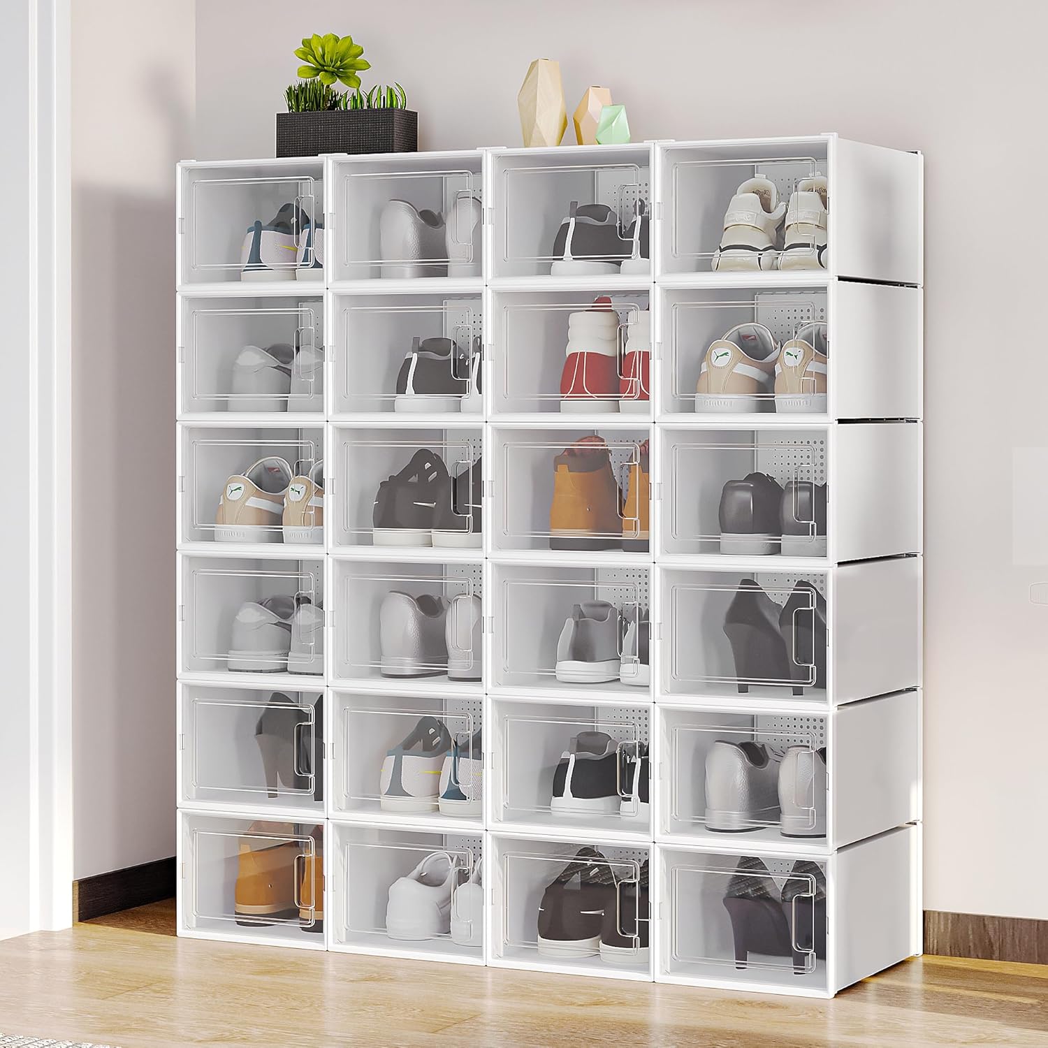 YITAHOME Paquete de 24 cajas de zapatos XL que se ajustan a talla 15 de EE. UU., organizador de zapatos de plástico para armario, cajones apilables