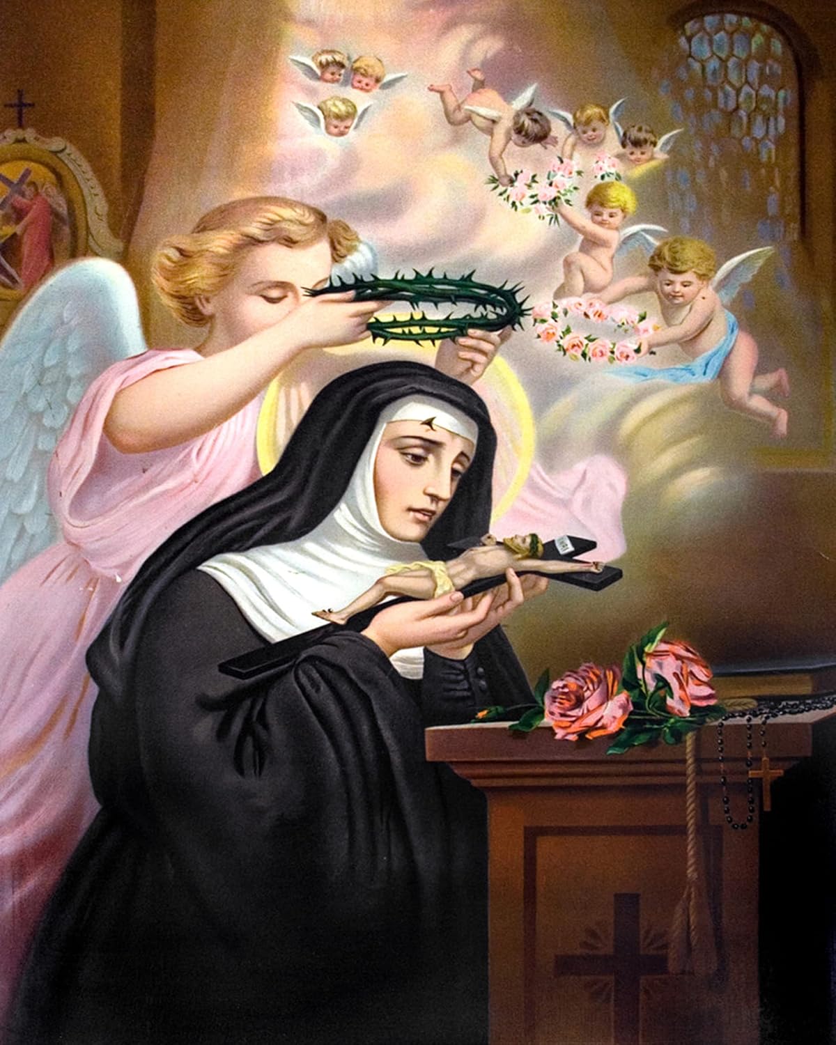 Cuadro de impresión católica – Santa Rita – 8″ x 10″ listo para ser enmarcado