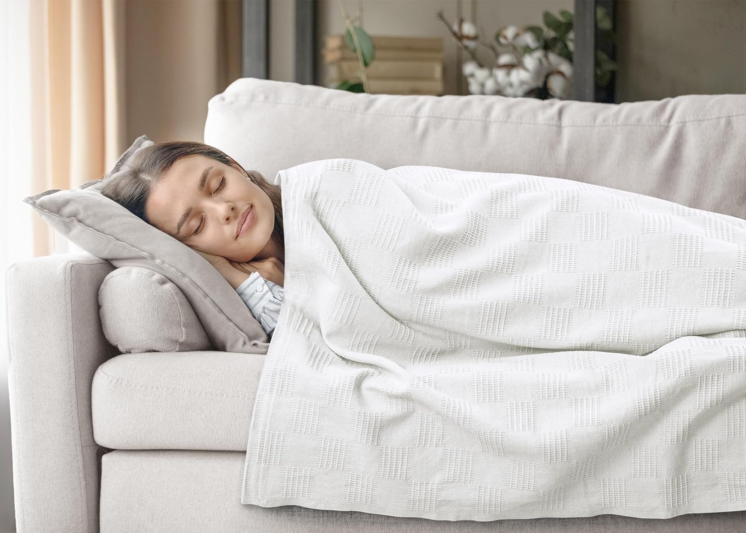 Utopia Bedding Manta 100% algodón (tamaño matrimonial, 90 x 84 pulgadas), manta térmica ligera de 350 GSM, manta térmica suave y transpirable para