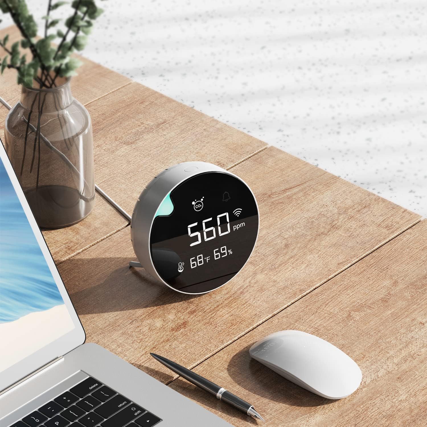 Detector de CO2, monitor de calidad del aire interior, conexión WiFi, batería recargable, medidor de CO2 3 en 1, sensor de CO2 NDIR con temperatura