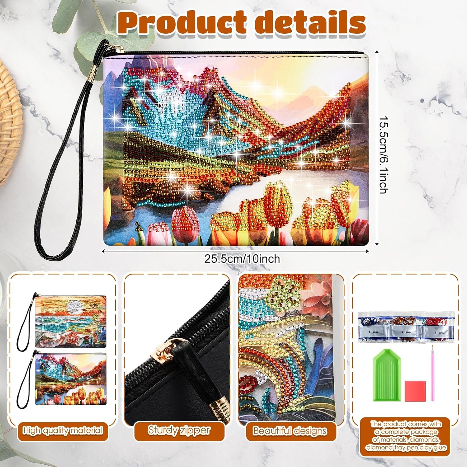 Geyoga 2 unidades de monederos de pintura de diamantes 5D DIY diamante pintura bolso de mano arte diamante bolso de mano bolsa de mano para mujeres