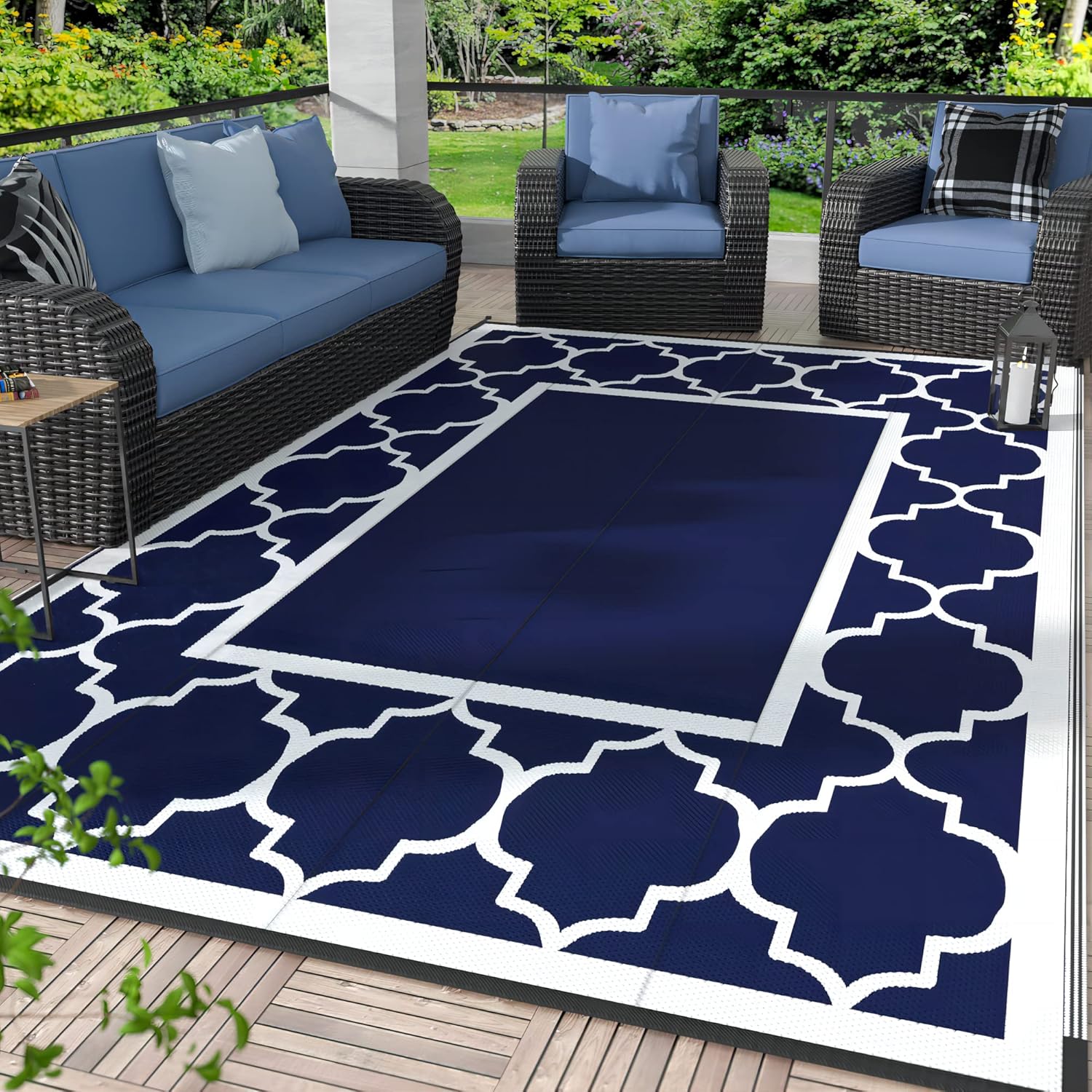 GENIMO – Alfombra para exteriores de 9 x 12 pies, para patio, reversible, de plástico, impermeable, para caravana, alfombra para grandes espacios,
