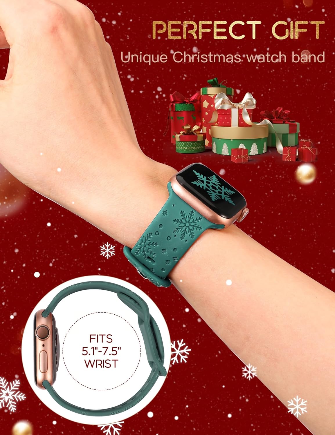 Wearlizer Paquete de 3 bandas grabadas con copos de nieve compatibles con Apple Watch Band de 41401.496 in 4544421.929 in para mujer, correa