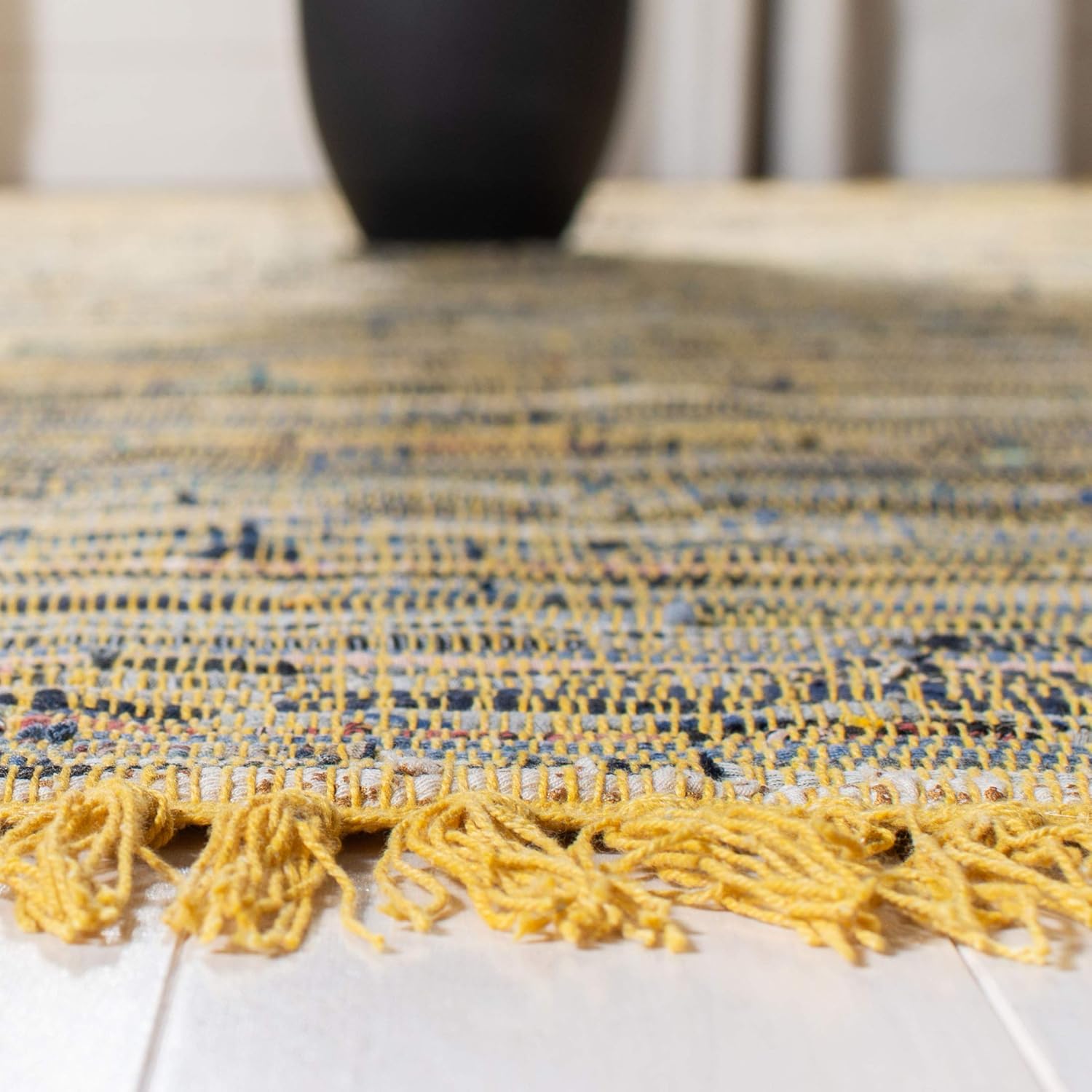 Safavieh Rag Collection RAR127B – Alfombra de algodón tejida a mano, color azul y multicolor, Algodón, AmarilloMulti