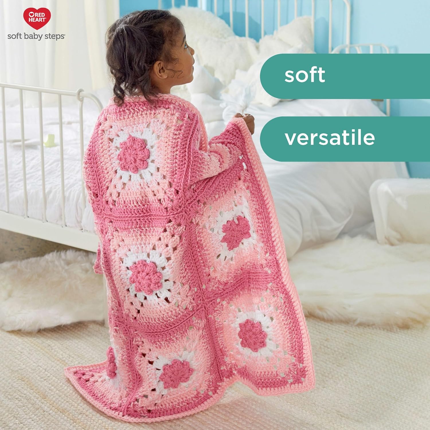 Red Heart Soft Baby Steps – Hilo de fresa, paquete de 3 unidades de 4.97 oz5 onzas, acrílico, 4 medianos (peinado), 256 yardas, tejido, ganchillo y