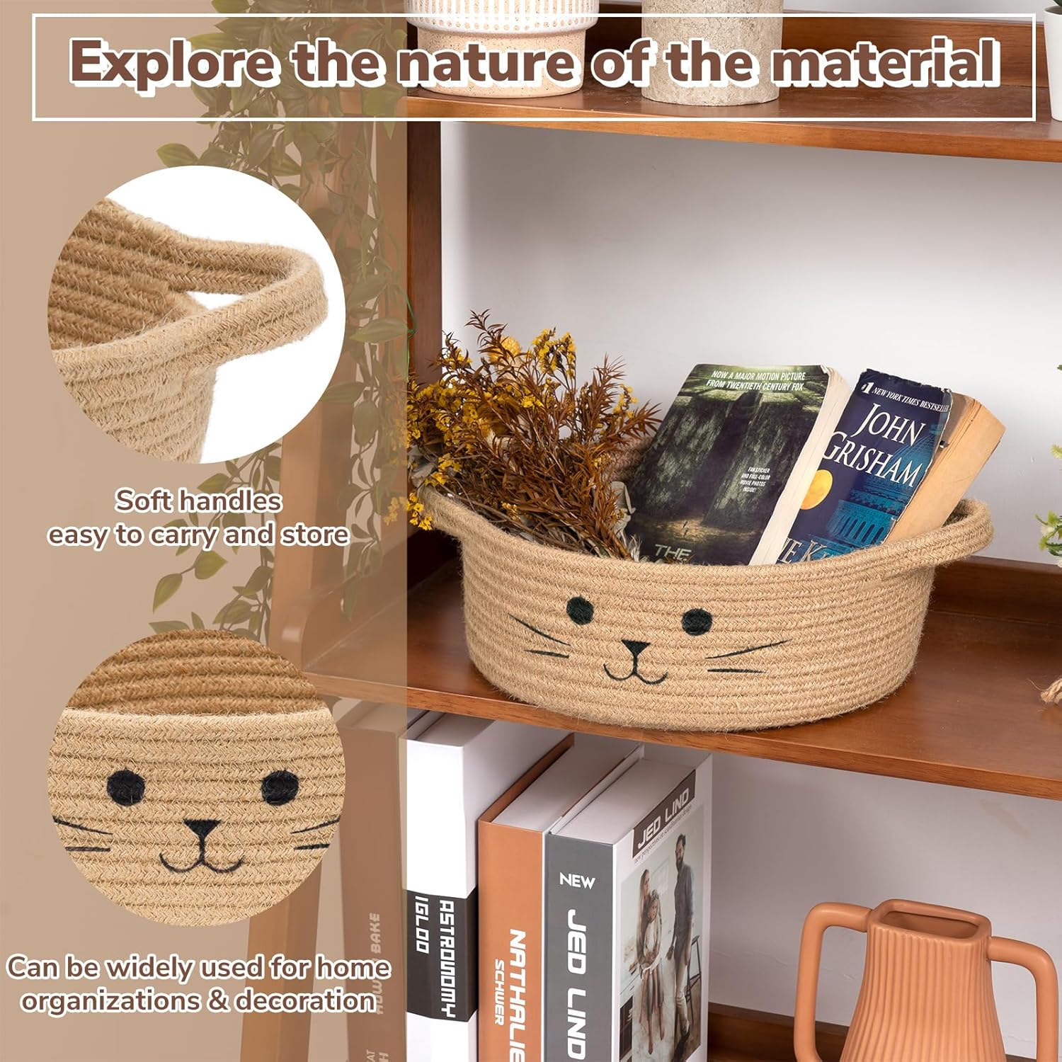 Cesta de almacenamiento pequeña, bonita cesta para juguetes, cesta de juguetes para perros, canasta tejida para organizar, cesta de yute para