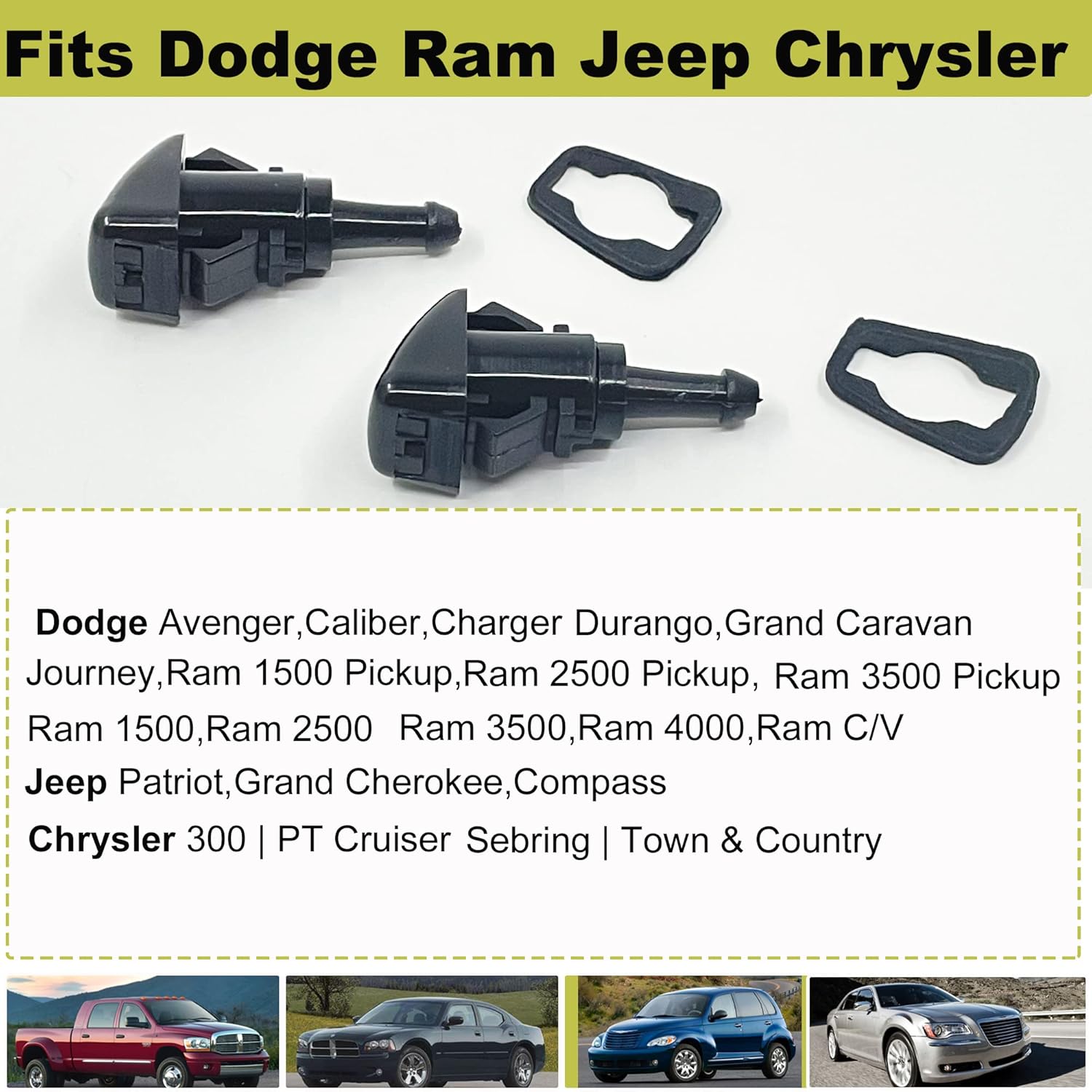 4805742AB Boquilla de limpiaparabrisas delantero compatible con boquilla de lavadora Jeep Chrysler Dodge Ram que reemplaza 5116079AA Dodge